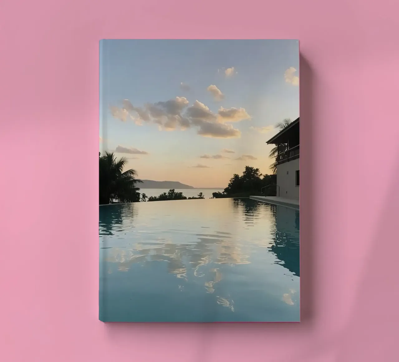 Infinity Pool View with Ocean Building and Sunset notebook by DesignDoodle