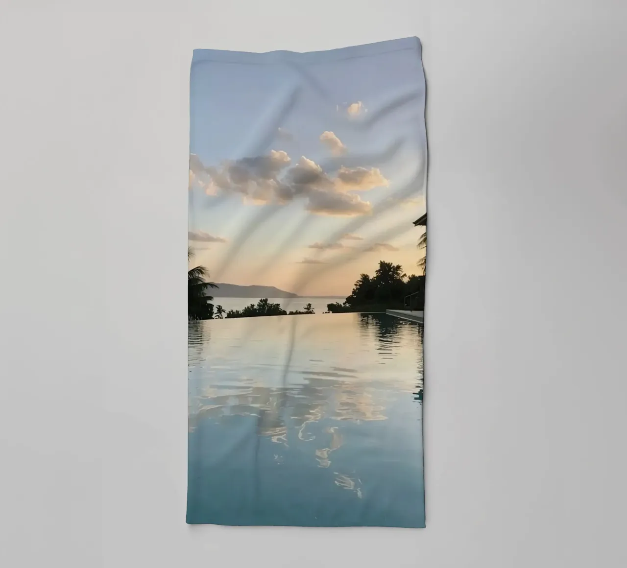 Infinity Pool View with Ocean Building and Sunset towel by DesignDoodle