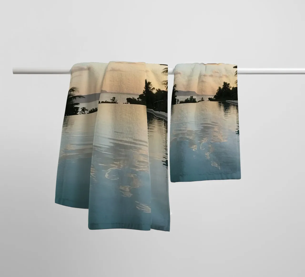 Infinity Pool View with Ocean Building and Sunset towel by DesignDoodle