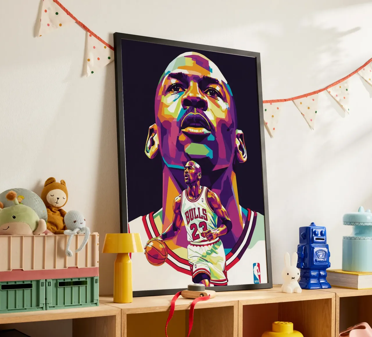 Michael Jordan in posa ravvicinata poster con telaio in alluminio da Hantamrata