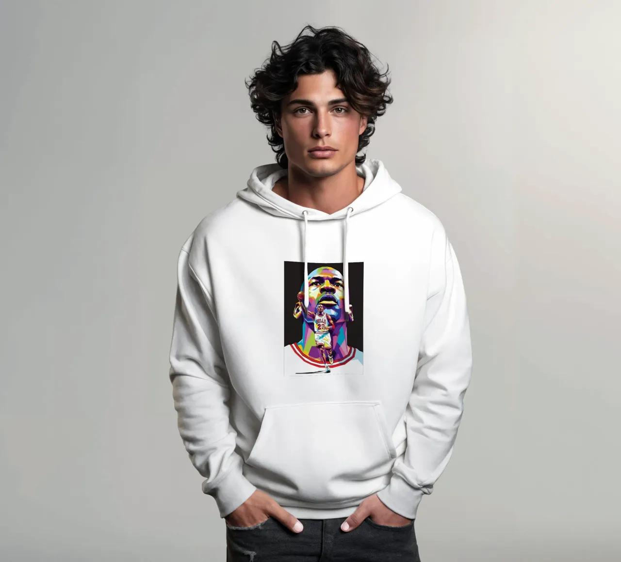 Michael Jordan, ritratto pop art colorato felpa con cappuccio da Hantamrata