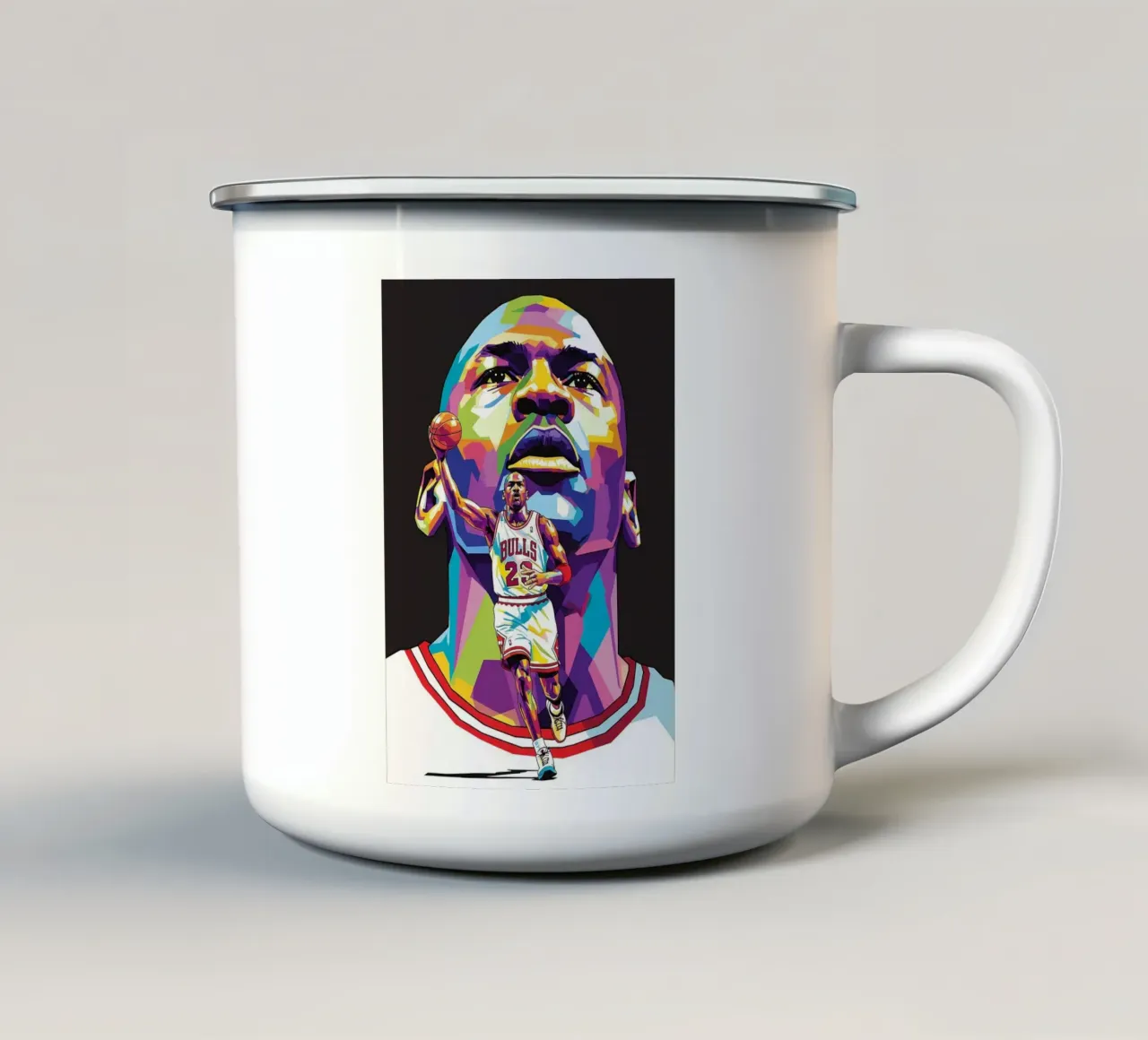 Michael Jordan, ritratto pop art colorato tazza in smalto da Hantamrata