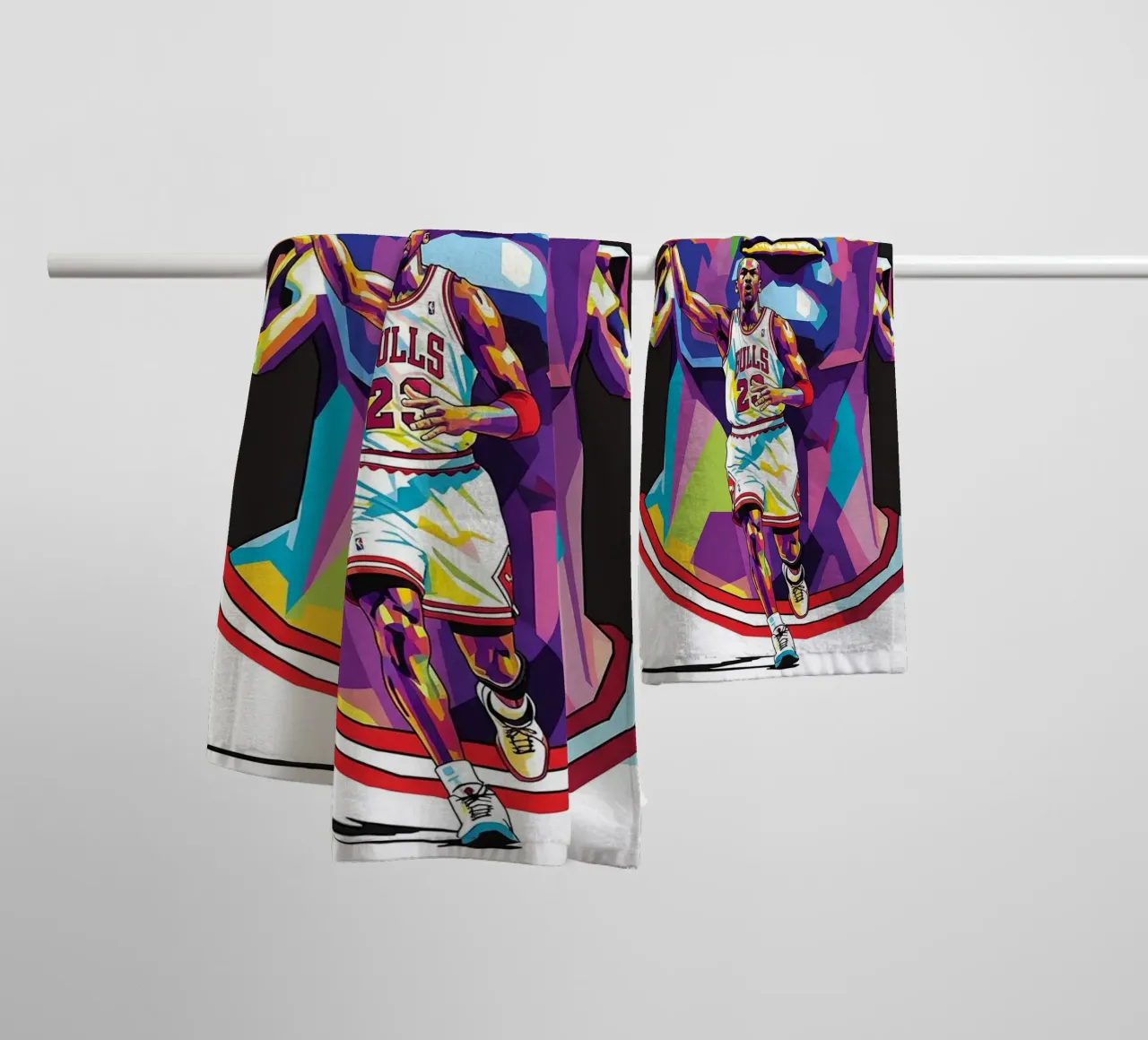 Michael Jordan colorful pop art portrait towel by Hantamrata