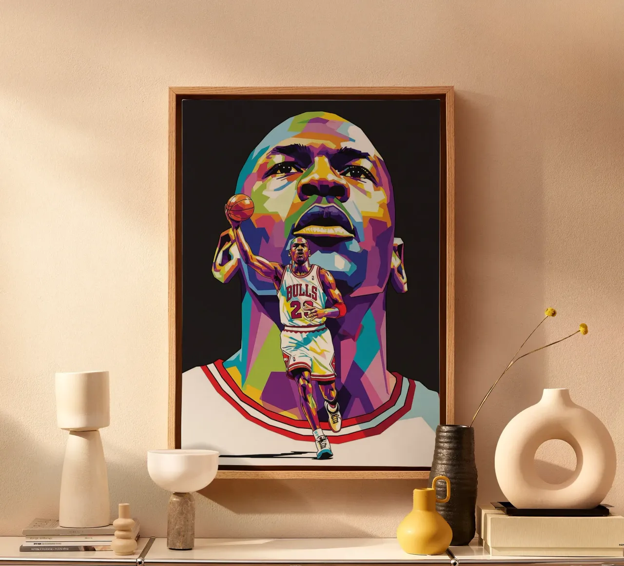 Michael Jordan, ritratto pop art colorato tela con Cornice a cassetta da Hantamrata
