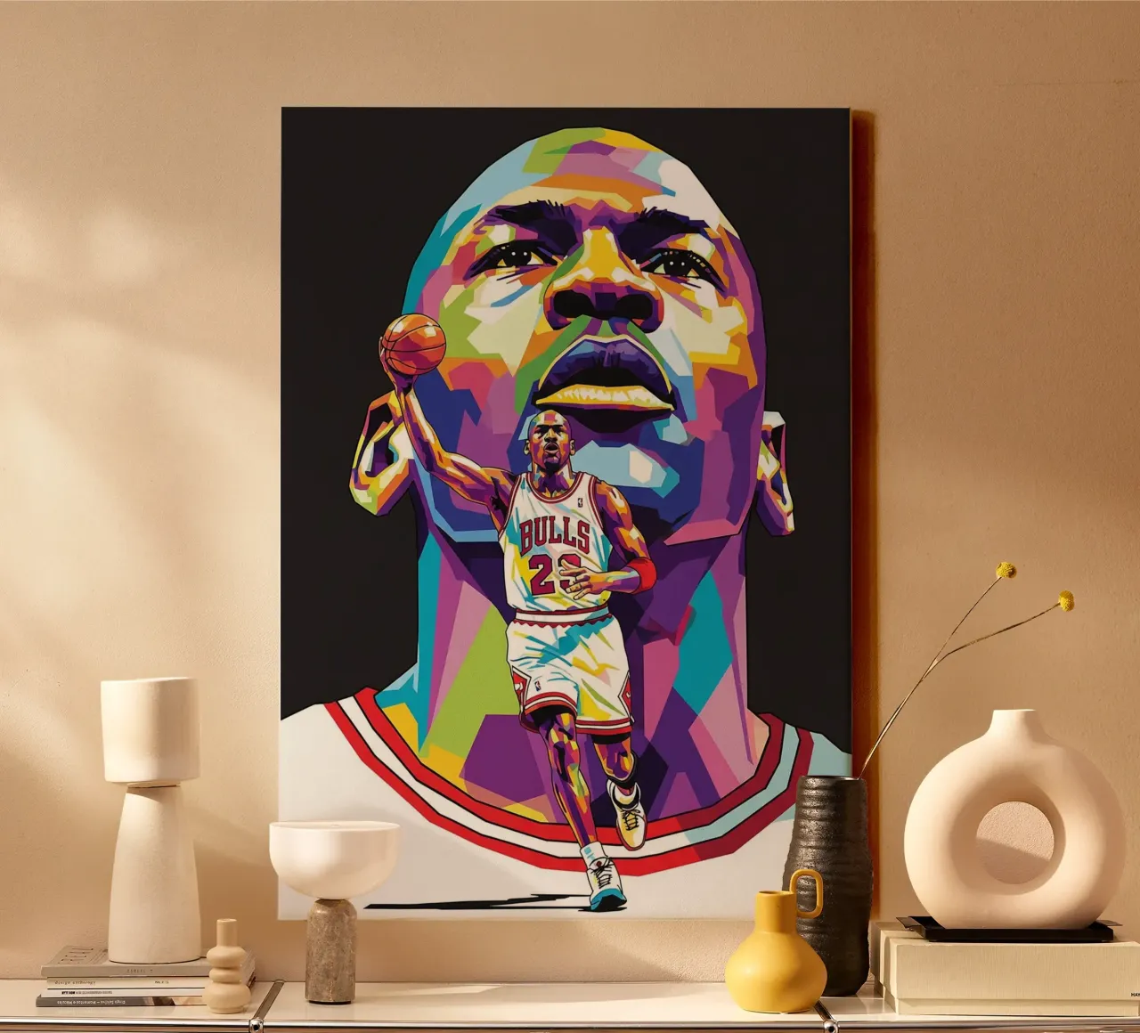 Michael Jordan, ritratto pop art colorato tela con Cornice a cassetta da Hantamrata