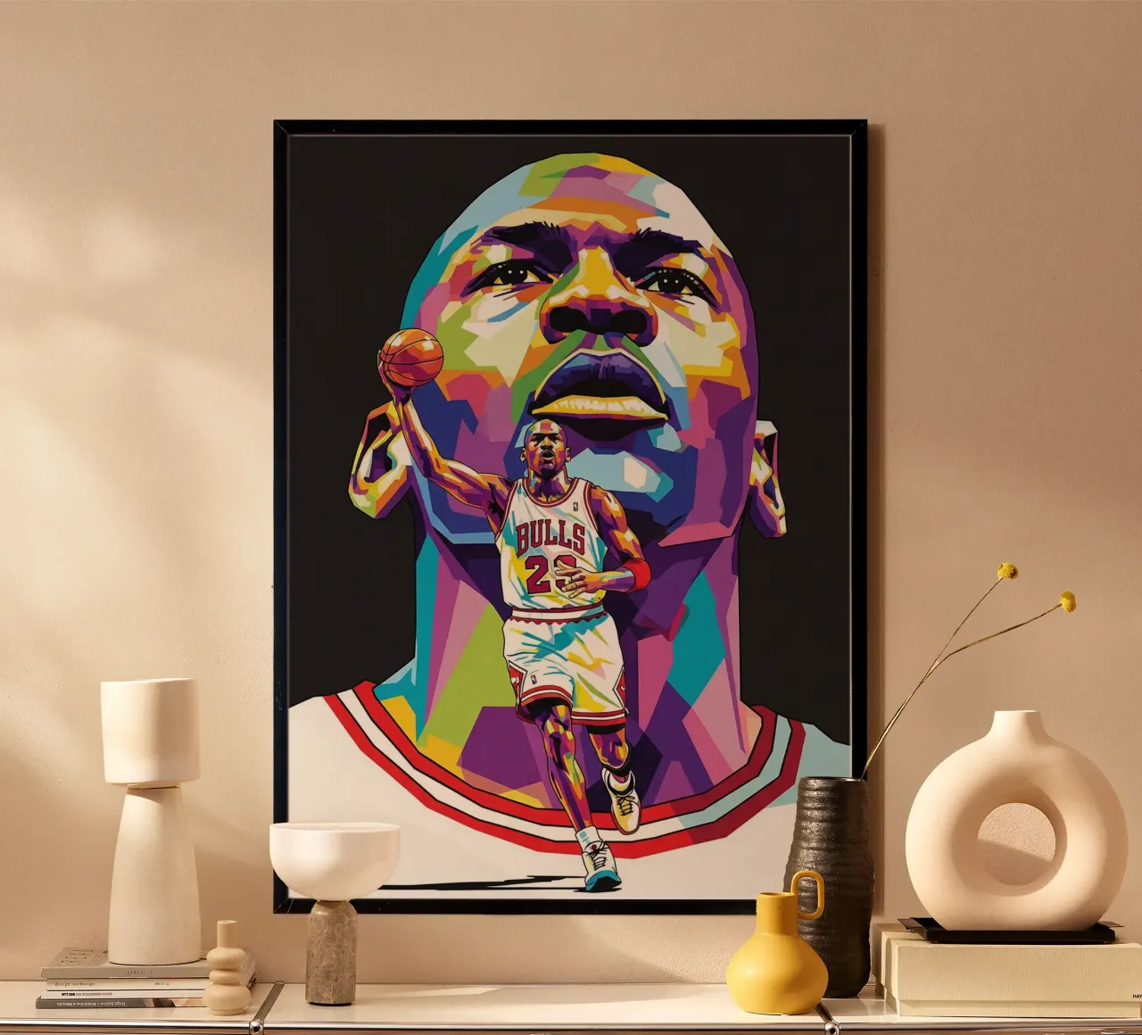 Michael Jordan, ritratto pop art colorato poster con telaio in alluminio da Hantamrata