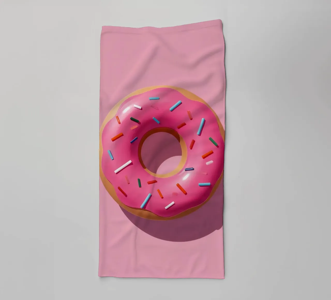 Overhead View of Pink Frosted Donut with Sprinkles towel by DesignDoodle