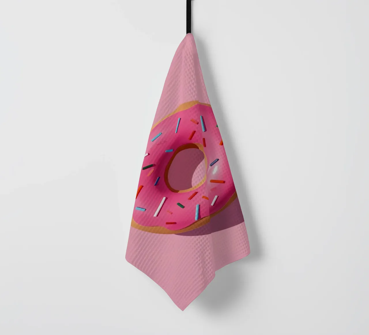 Vue aérienne d'un beignet givré rose avec des paillettes torchon de DesignDoodle