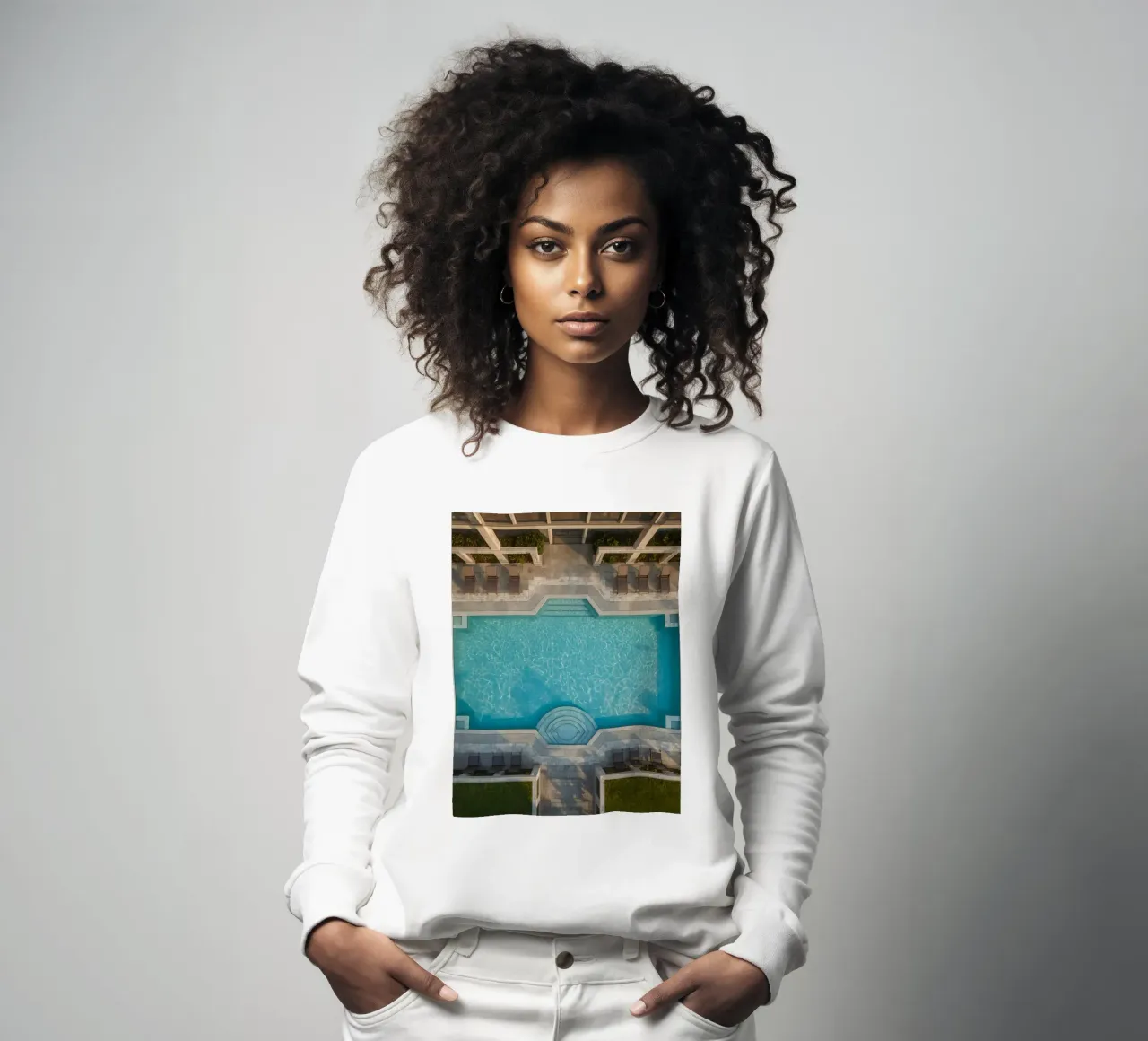 Overhead View of Rectangular Swimming Pool and Patio sweatshirt by DesignDoodle