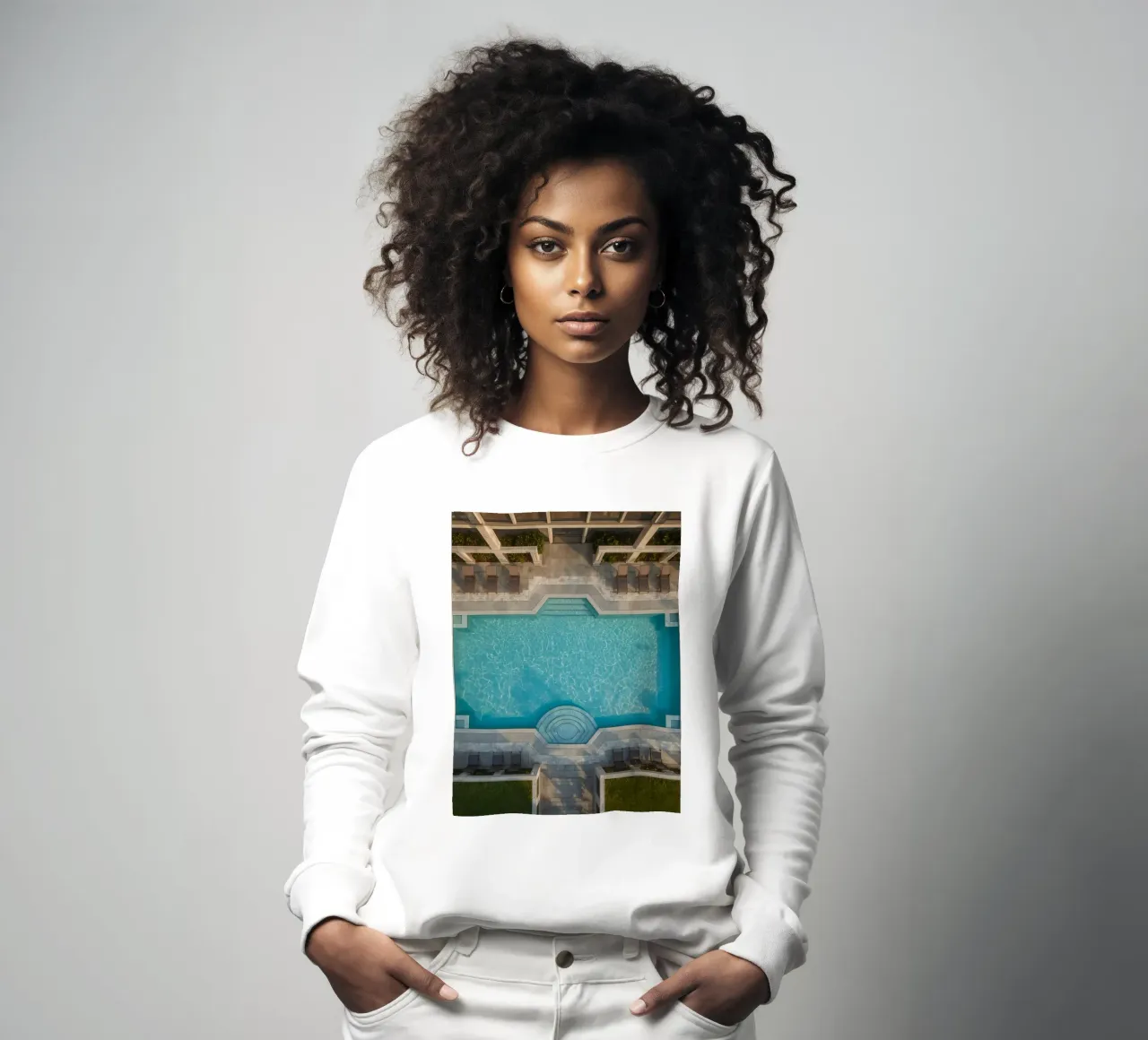 Overhead View of Rectangular Swimming Pool and Patio sweatshirt by DesignDoodle