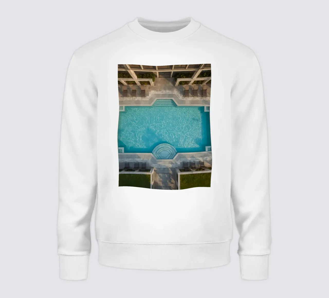 Overhead View of Rectangular Swimming Pool and Patio sweatshirt by DesignDoodle