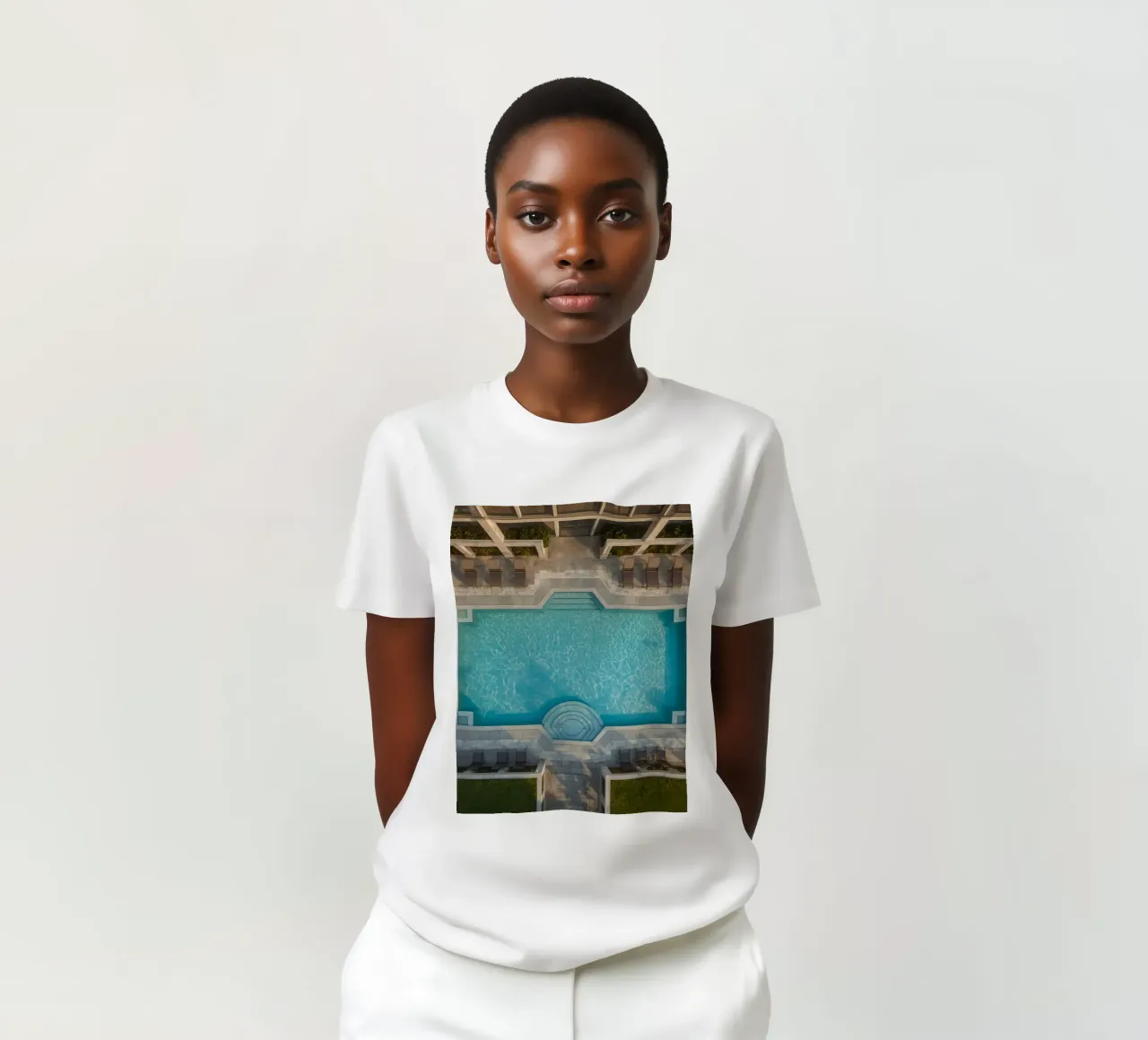 Overhead View of Rectangular Swimming Pool and Patio t-shirt by DesignDoodle