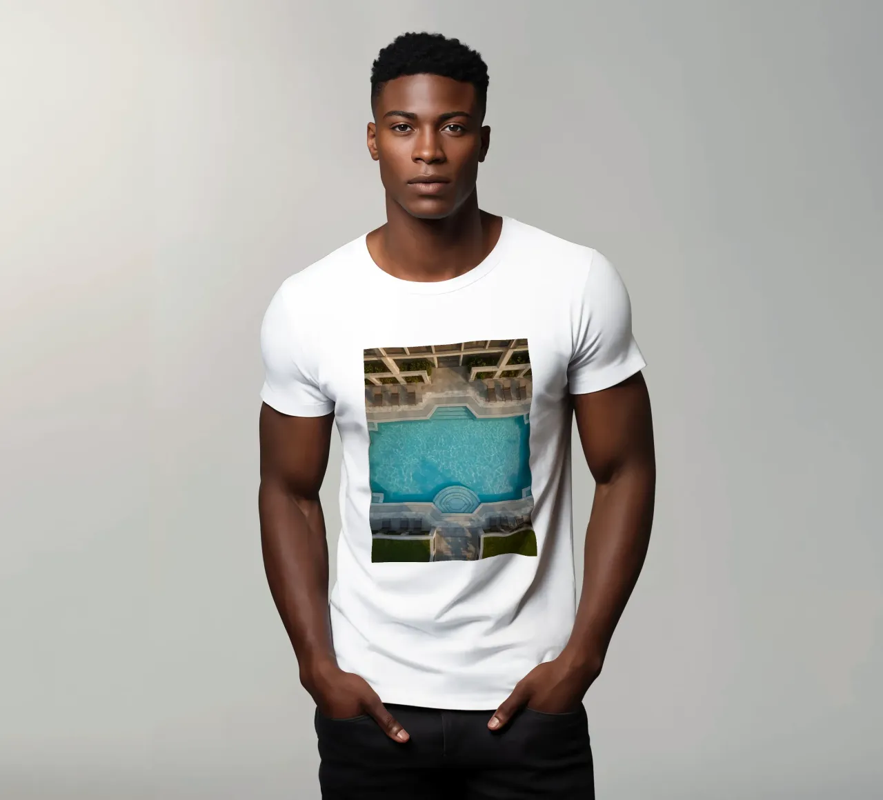 Overhead View of Rectangular Swimming Pool and Patio t-shirt by DesignDoodle