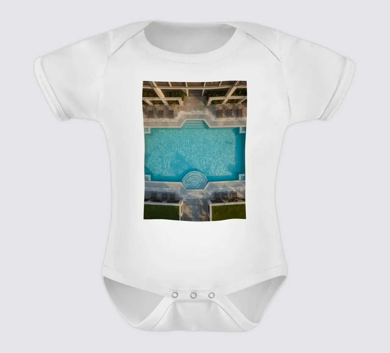 Overhead View of Rectangular Swimming Pool and Patio short-sleeve baby romper by DesignDoodle