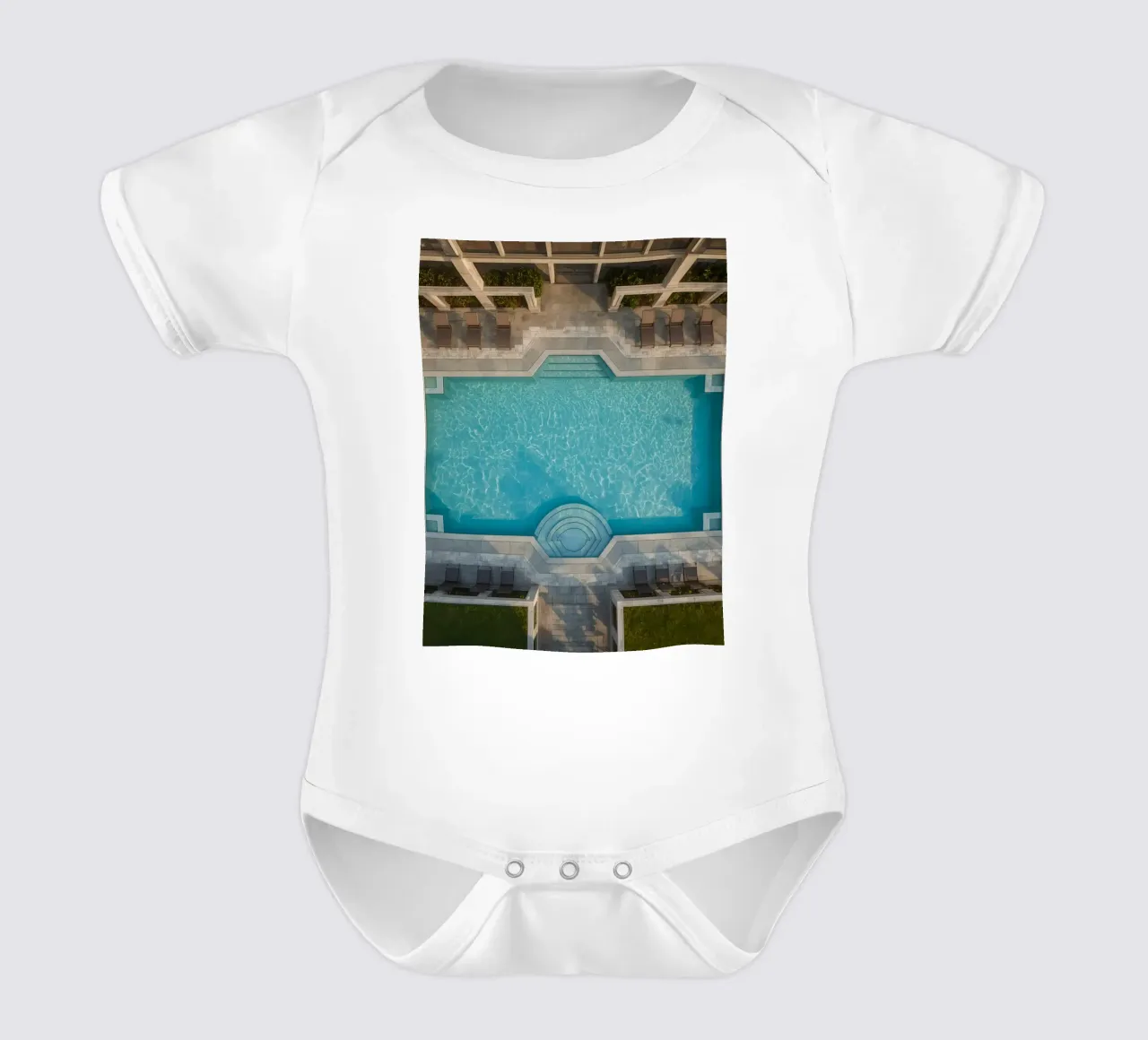 Overhead View of Rectangular Swimming Pool and Patio short-sleeve baby romper by DesignDoodle