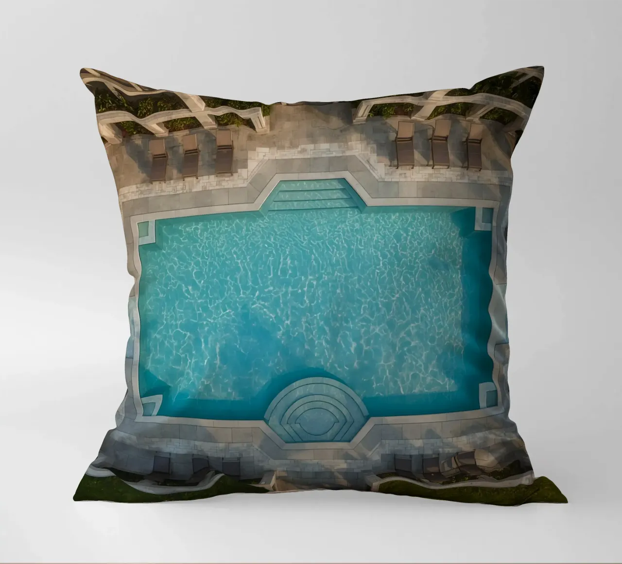 Overhead View of Rectangular Swimming Pool and Patio decorative cushion by DesignDoodle