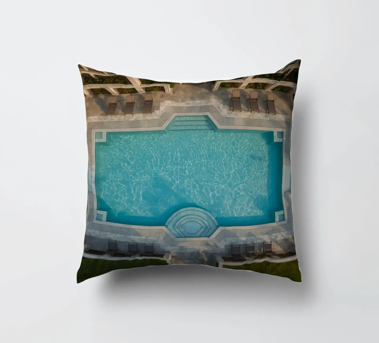 Overhead View of Rectangular Swimming Pool and Patio decorative cushion by DesignDoodle