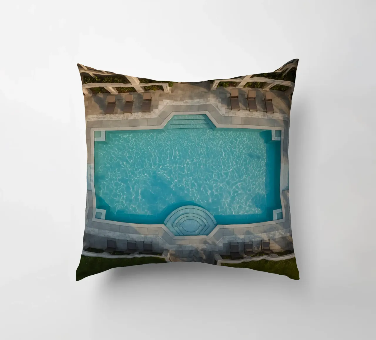 Overhead View of Rectangular Swimming Pool and Patio decorative cushion by DesignDoodle
