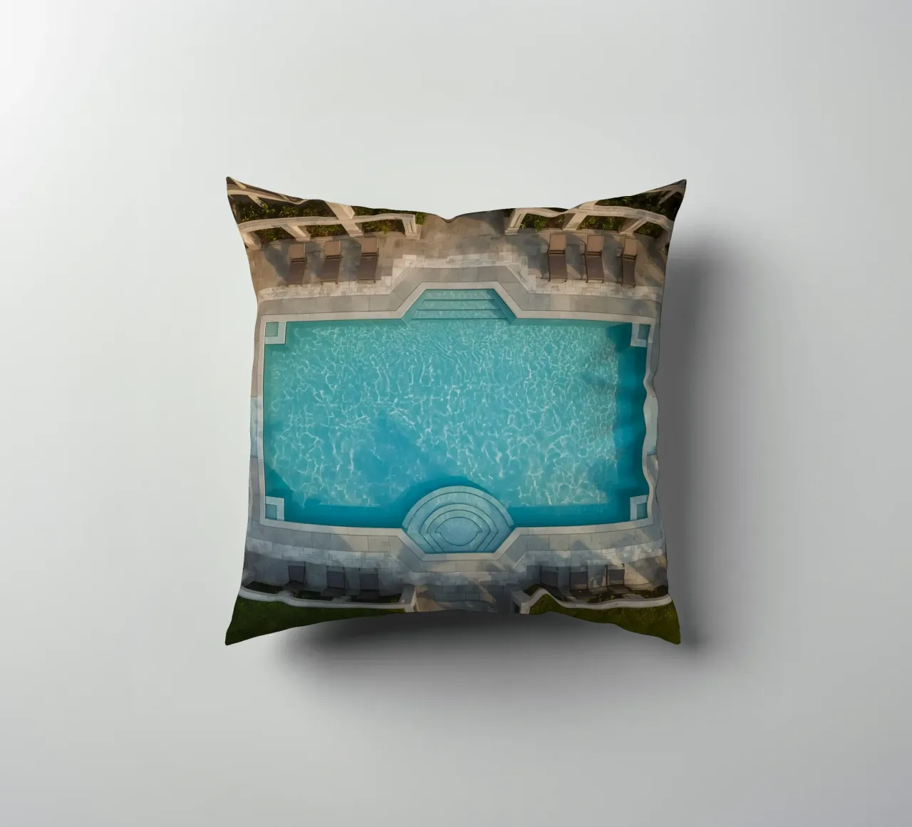 Overhead View of Rectangular Swimming Pool and Patio decorative cushion by DesignDoodle