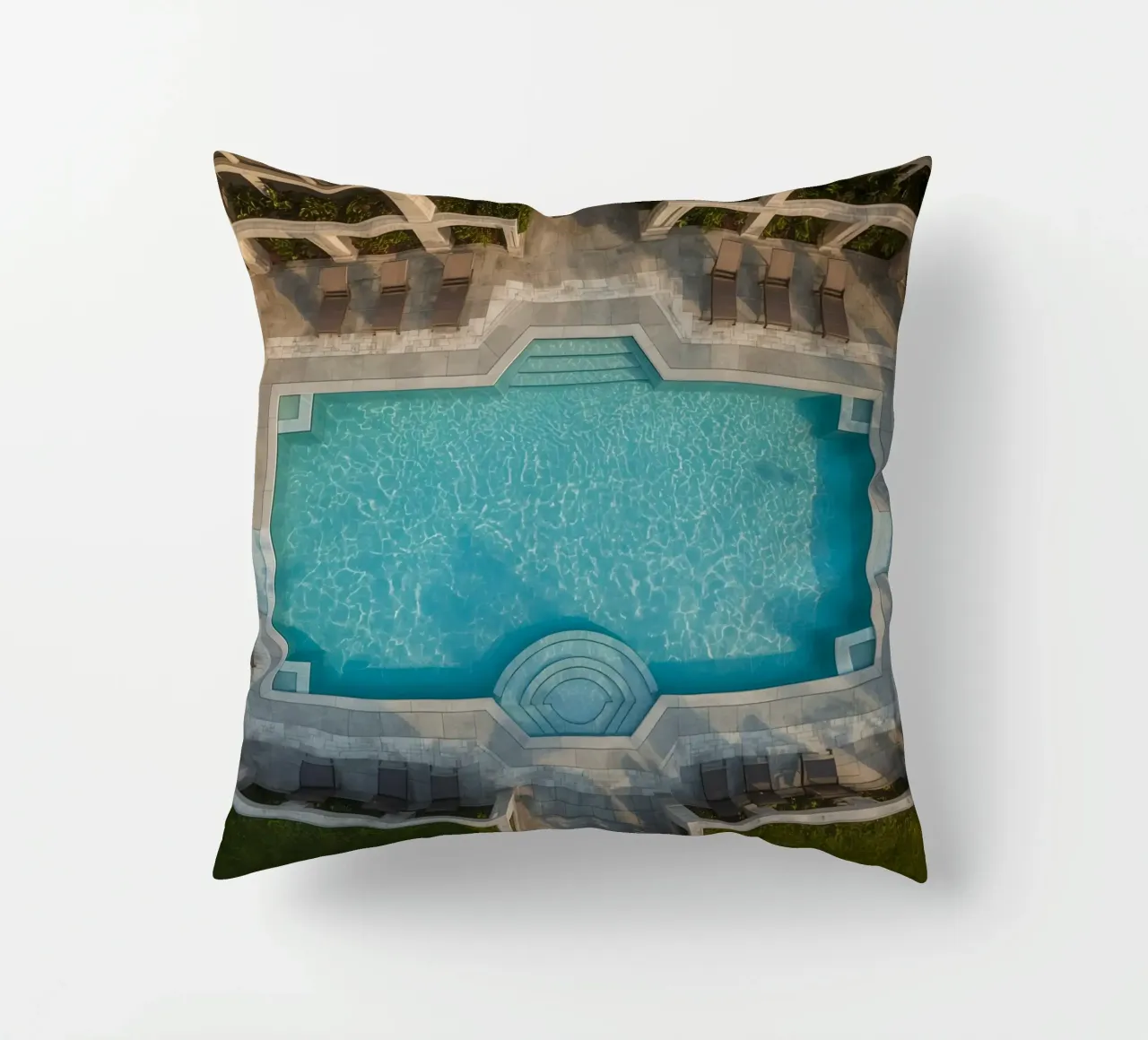 Overhead View of Rectangular Swimming Pool and Patio decorative cushion by DesignDoodle