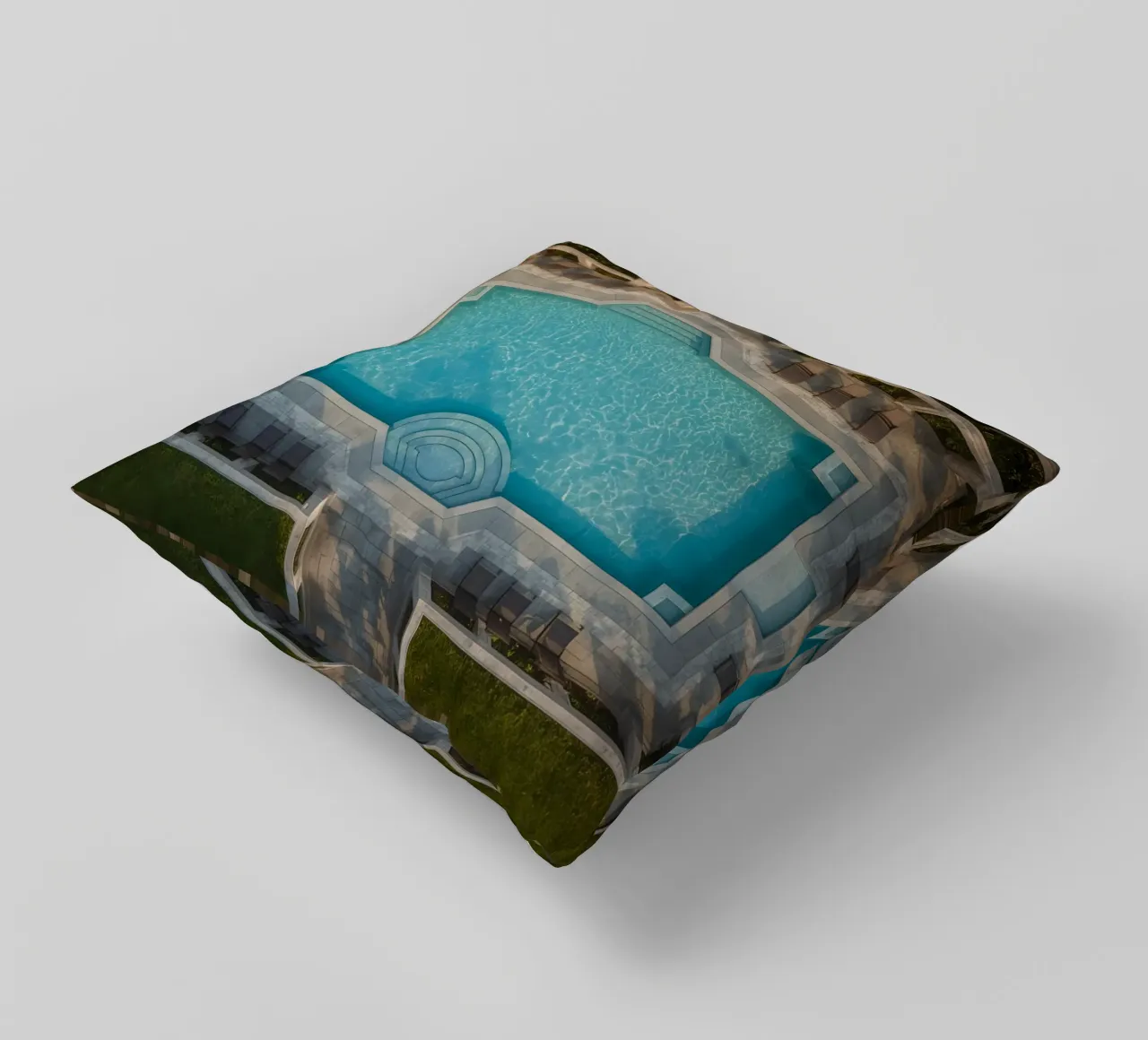 Overhead View of Rectangular Swimming Pool and Patio decorative cushion by DesignDoodle