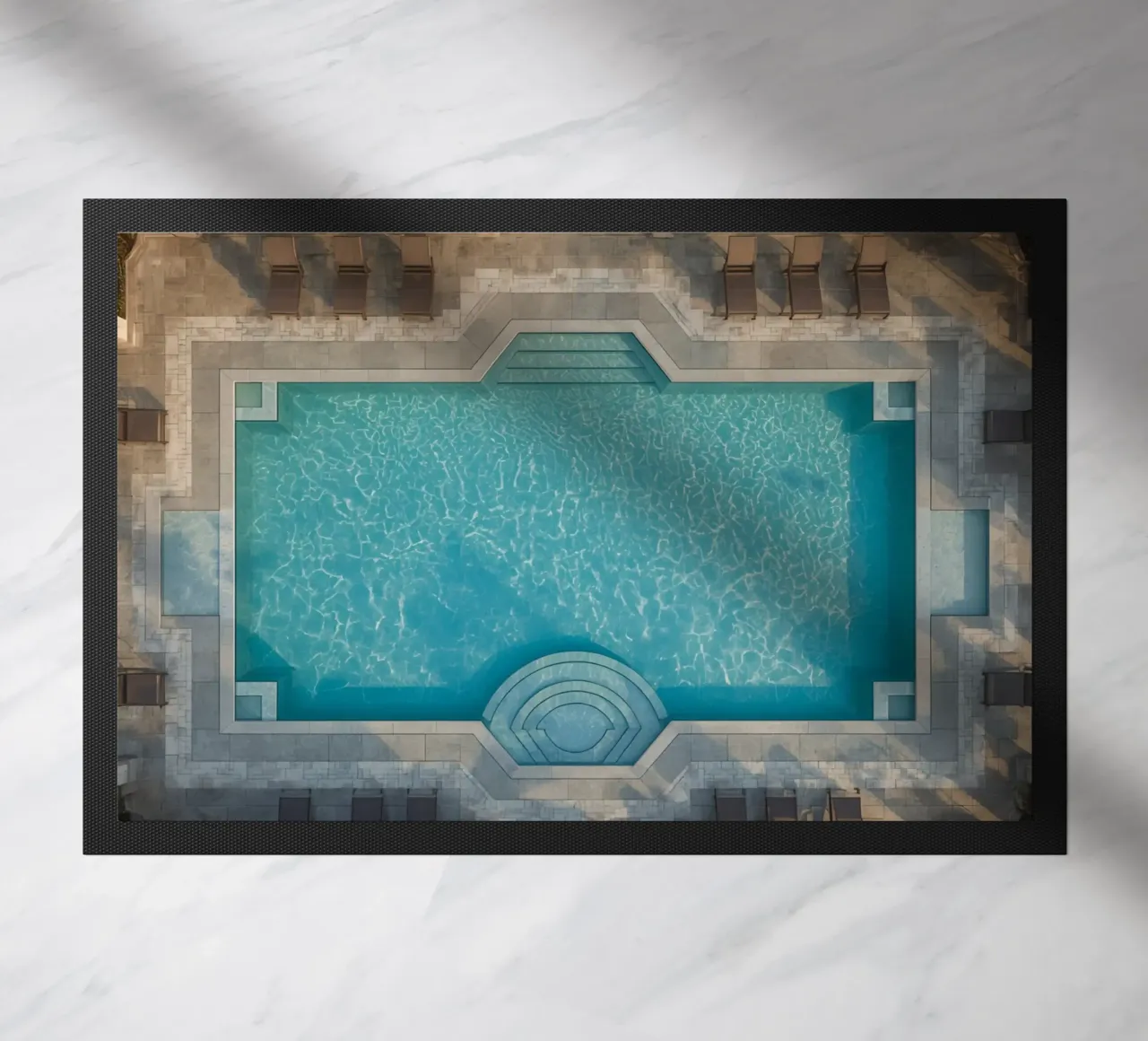 Overhead View of Rectangular Swimming Pool and Patio doormat by DesignDoodle