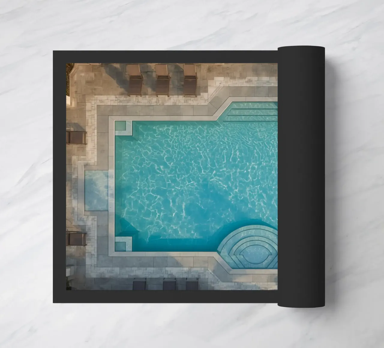 Overhead View of Rectangular Swimming Pool and Patio doormat by DesignDoodle
