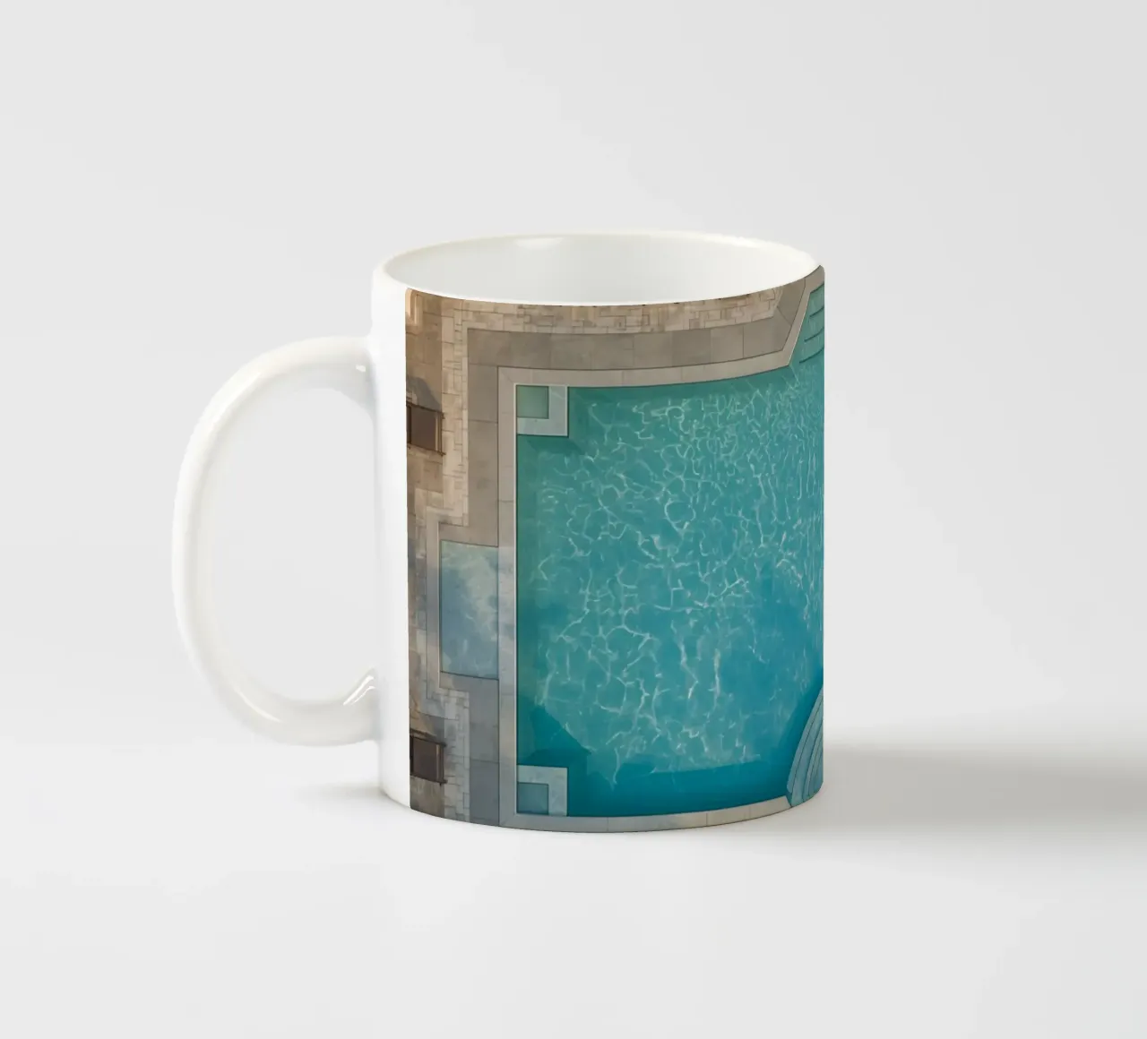 Overhead View of Rectangular Swimming Pool and Patio ceramic mug by DesignDoodle
