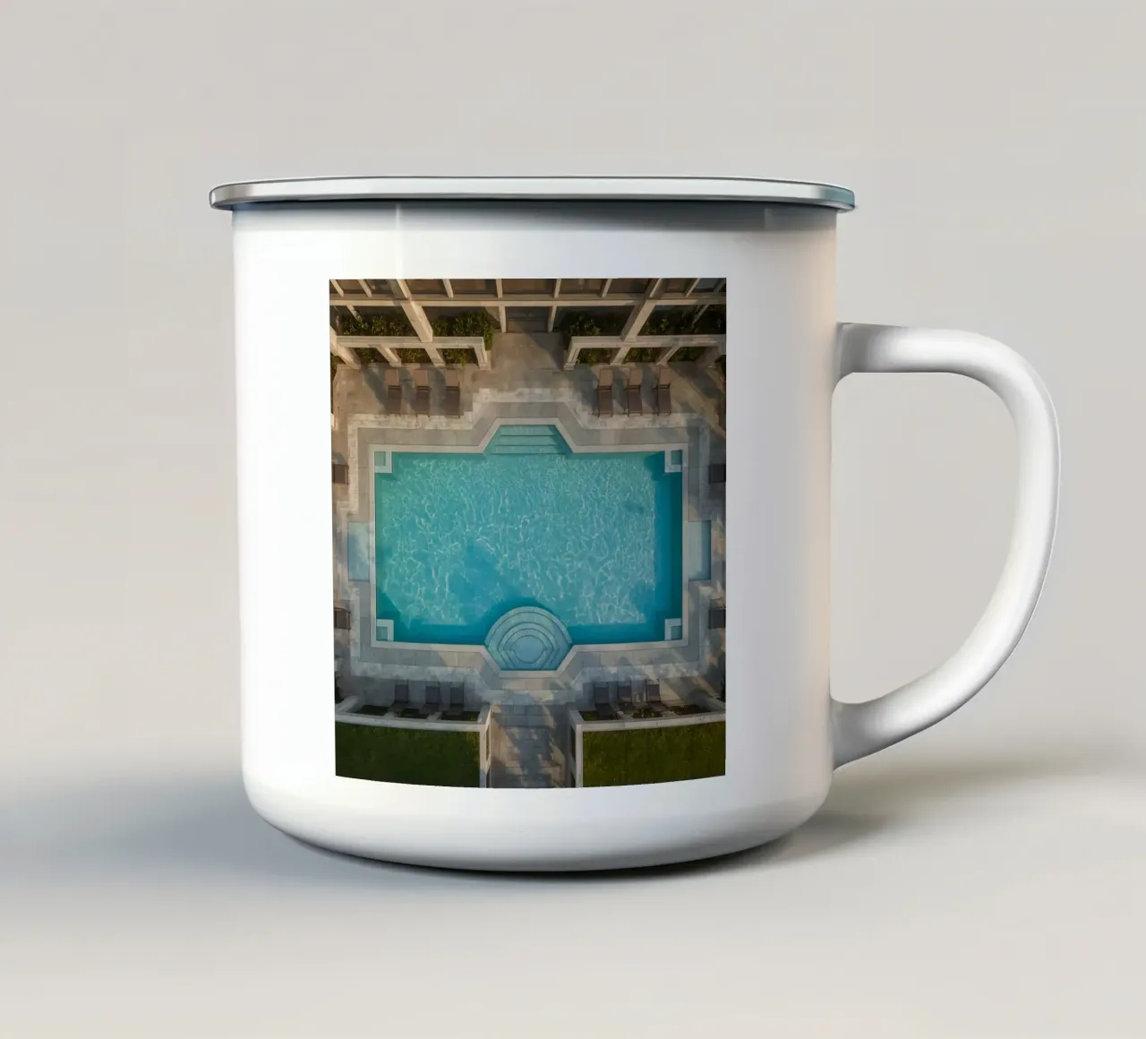 Overhead View of Rectangular Swimming Pool and Patio enamel mug by DesignDoodle