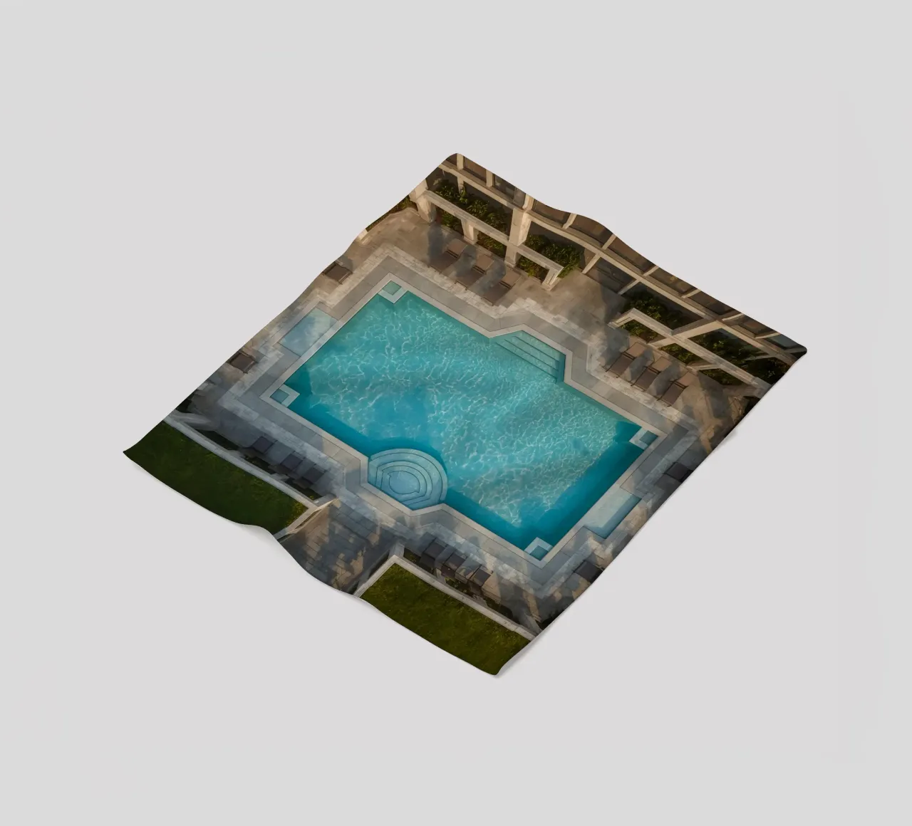 Overhead View of Rectangular Swimming Pool and Patio fleece blanket by DesignDoodle