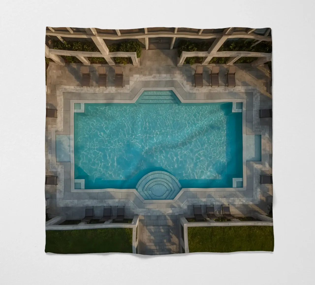 Overhead View of Rectangular Swimming Pool and Patio fleece blanket by DesignDoodle