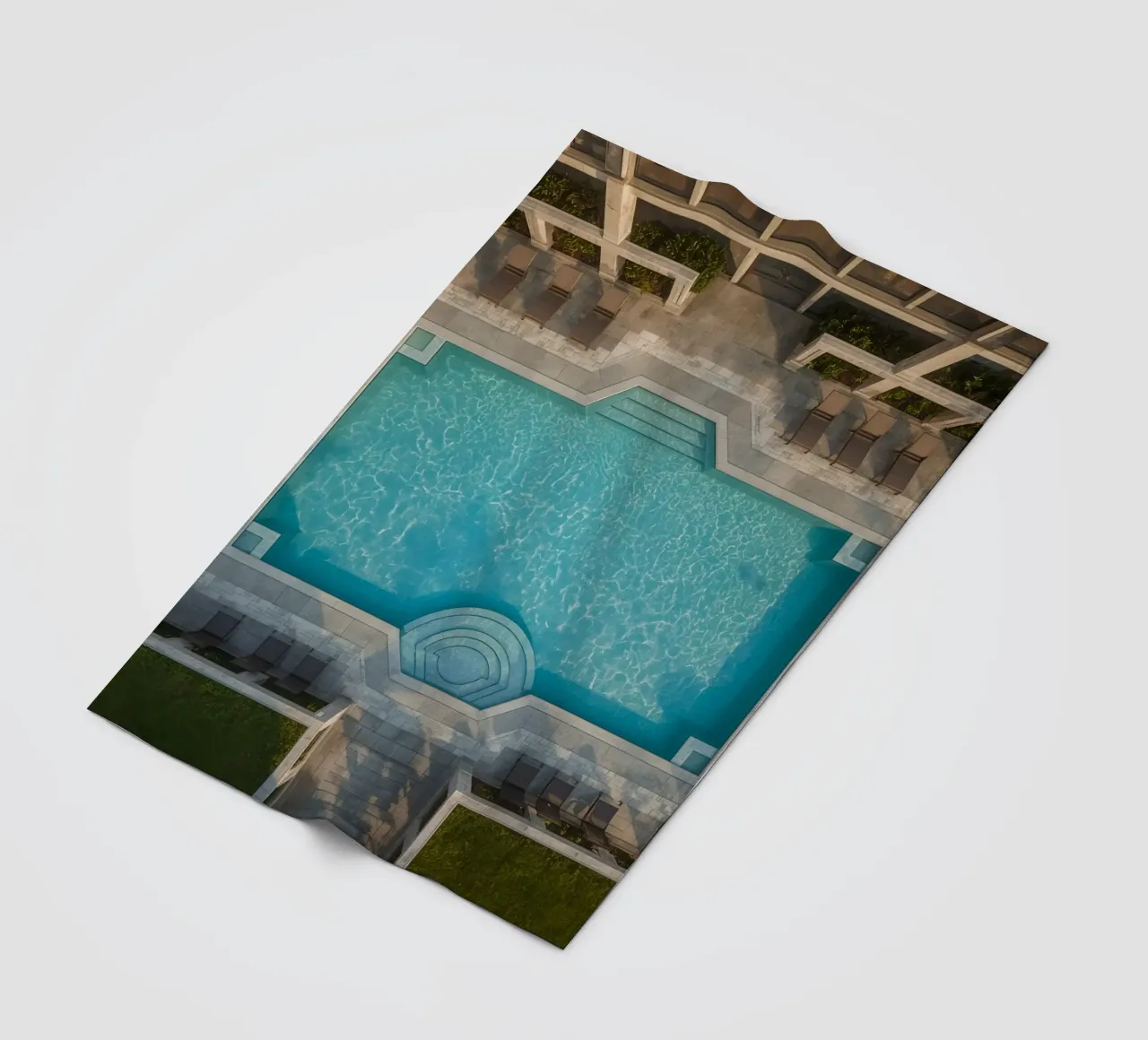 Overhead View of Rectangular Swimming Pool and Patio fleece blanket by DesignDoodle