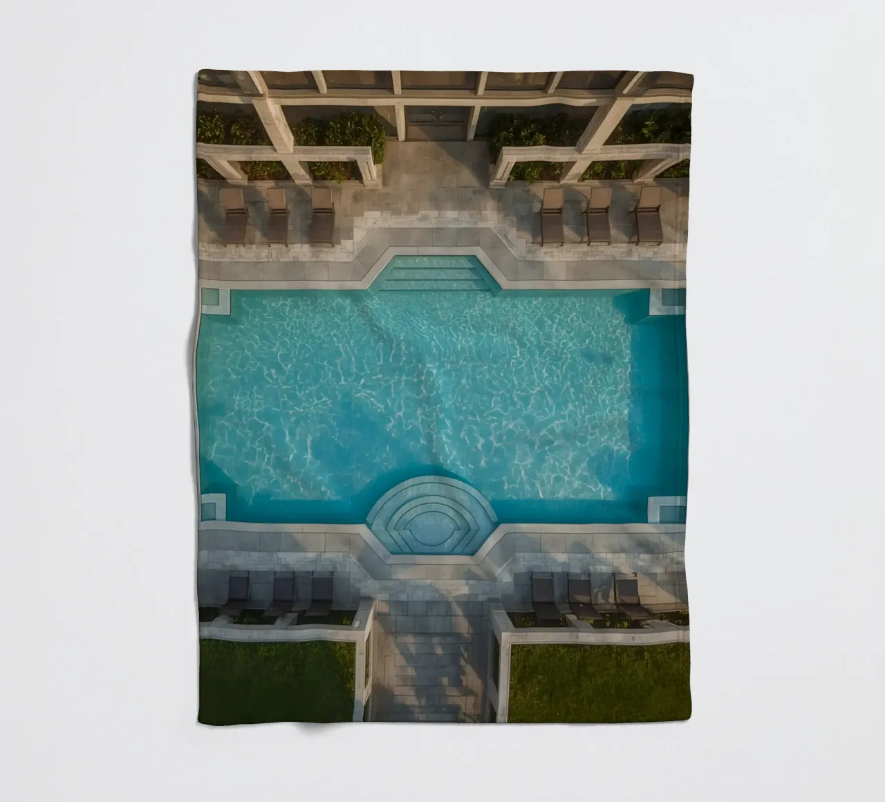 Overhead View of Rectangular Swimming Pool and Patio fleece blanket by DesignDoodle