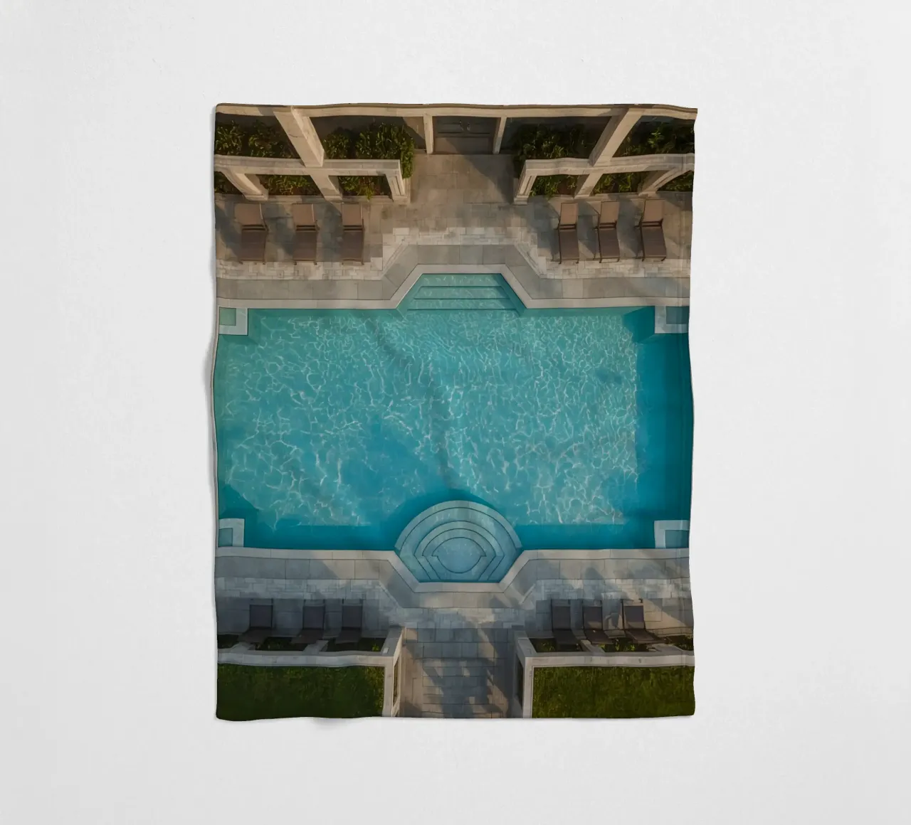 Overhead View of Rectangular Swimming Pool and Patio fleece blanket by DesignDoodle