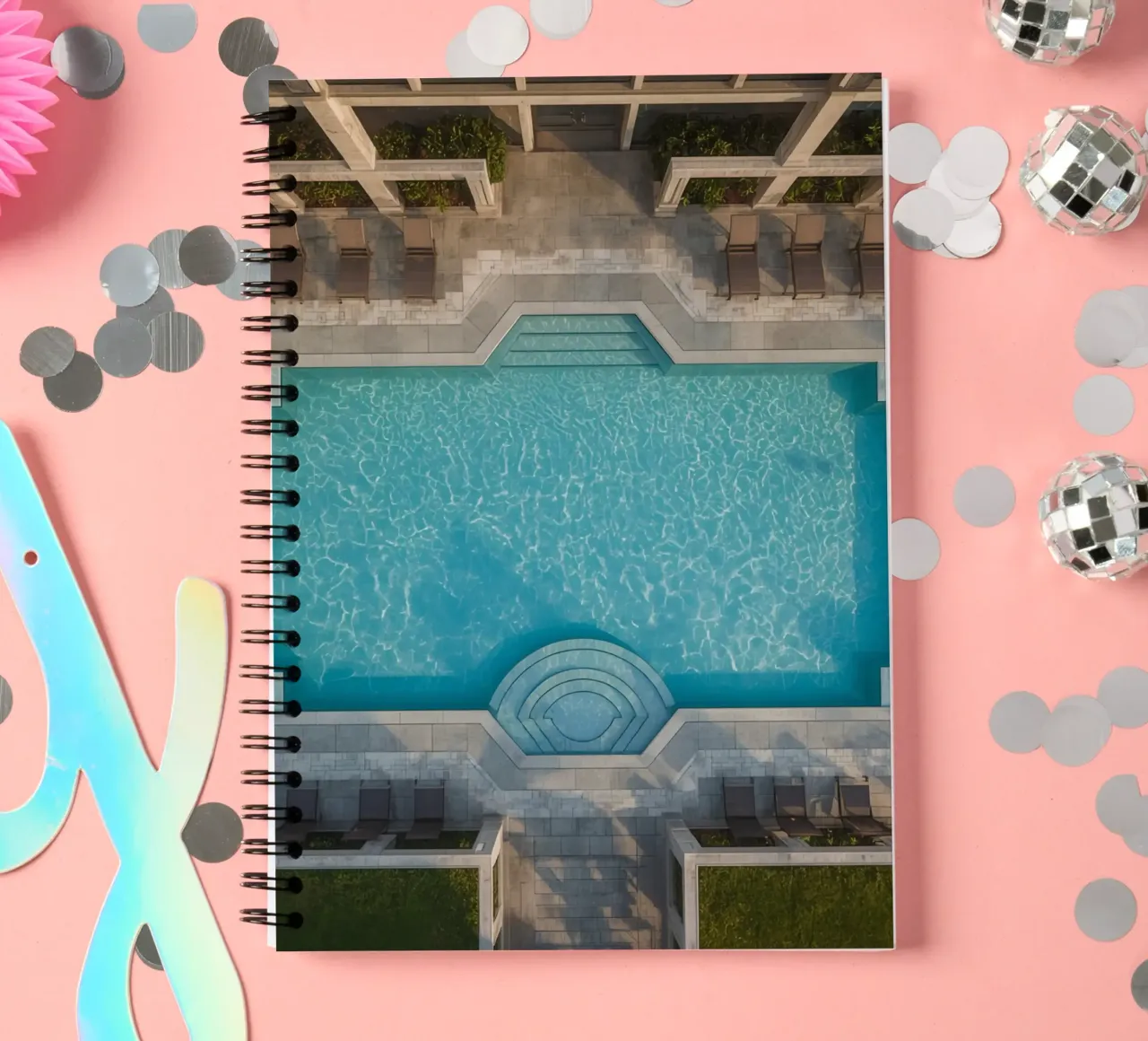 Overhead View of Rectangular Swimming Pool and Patio spiral notebook by DesignDoodle