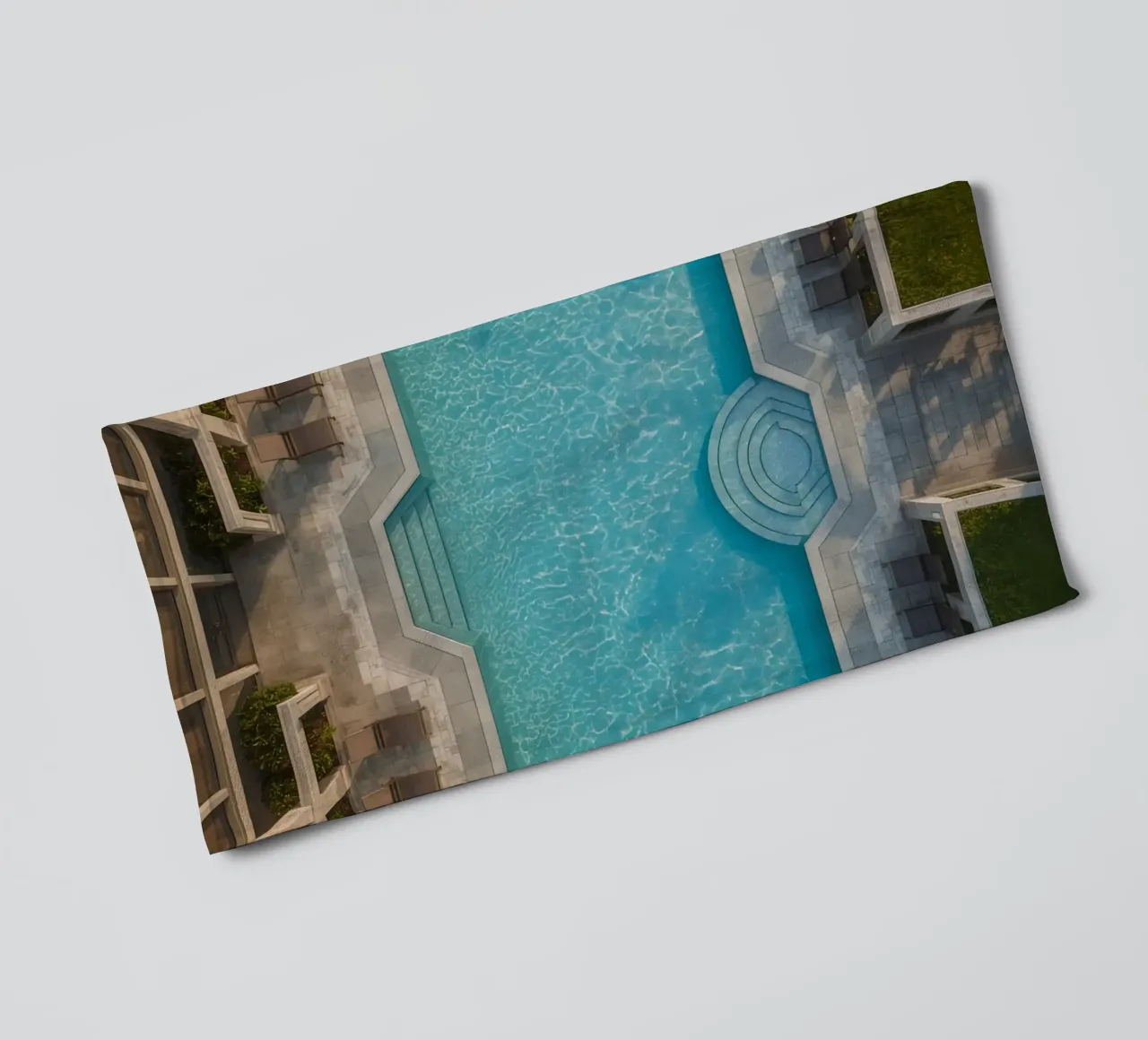 Overhead View of Rectangular Swimming Pool and Patio towel by DesignDoodle