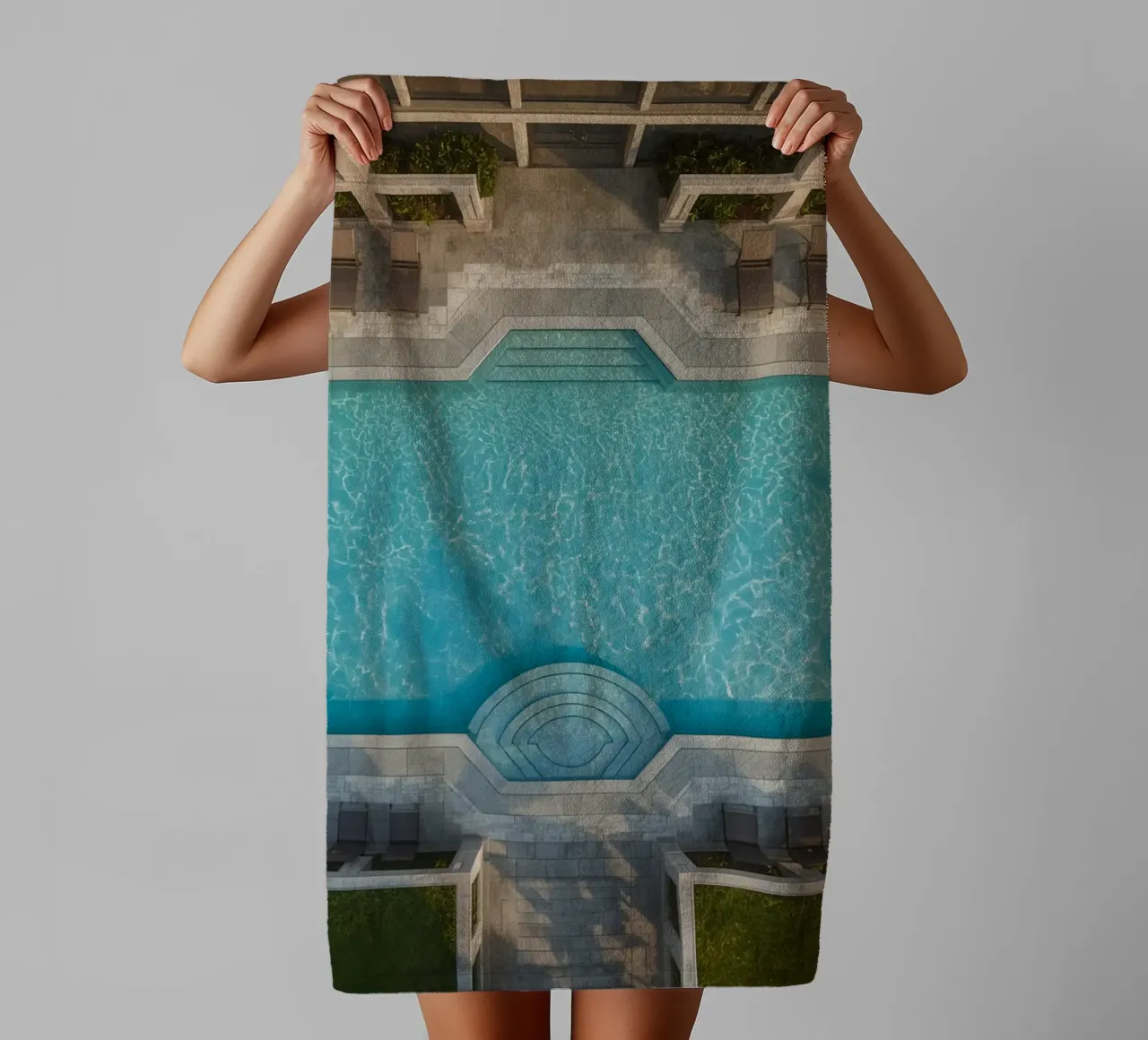 Overhead View of Rectangular Swimming Pool and Patio towel by DesignDoodle