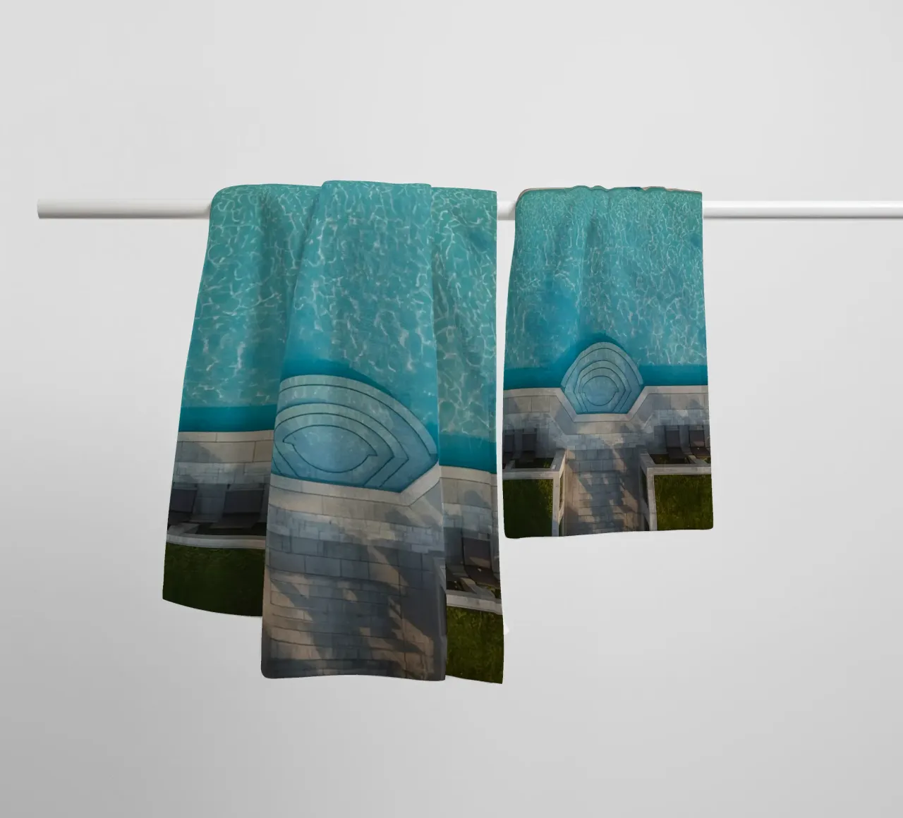 Overhead View of Rectangular Swimming Pool and Patio towel by DesignDoodle