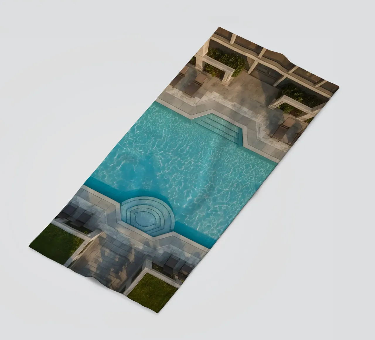 Overhead View of Rectangular Swimming Pool and Patio beach towel by DesignDoodle