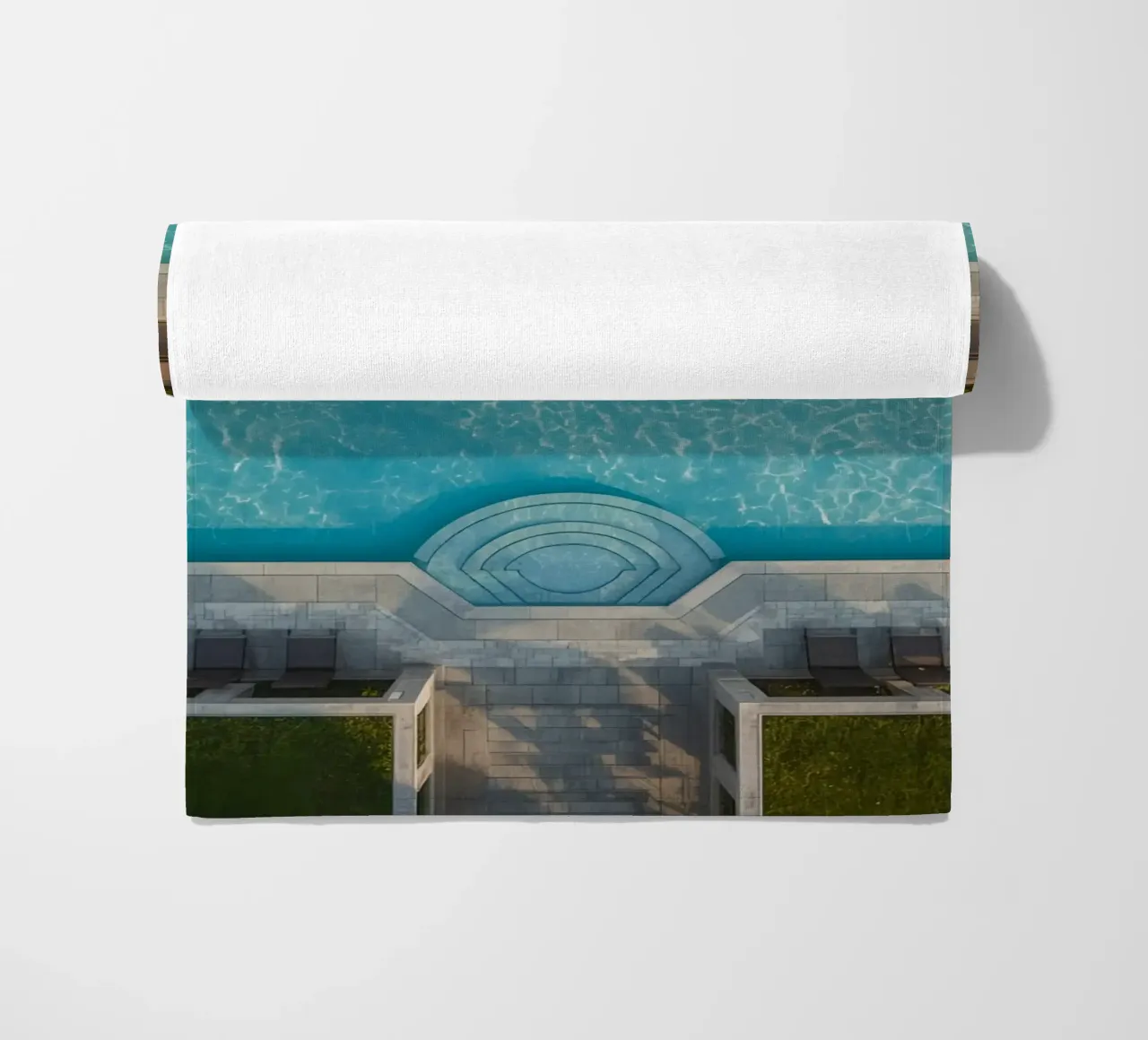 Overhead View of Rectangular Swimming Pool and Patio beach towel by DesignDoodle