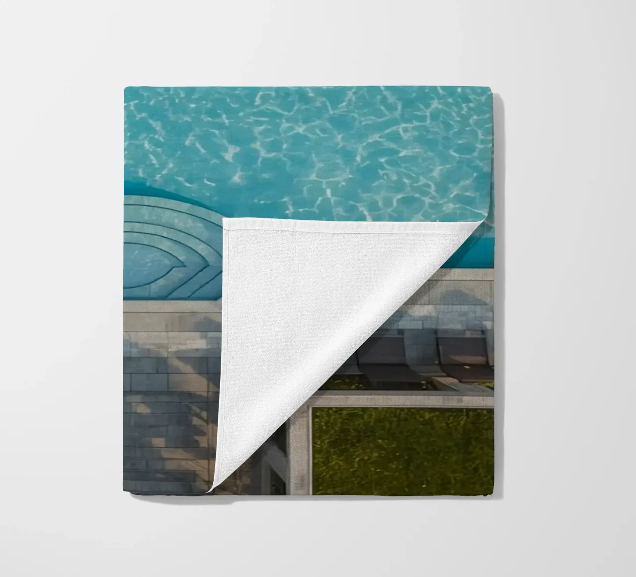 Overhead View of Rectangular Swimming Pool and Patio beach towel by DesignDoodle