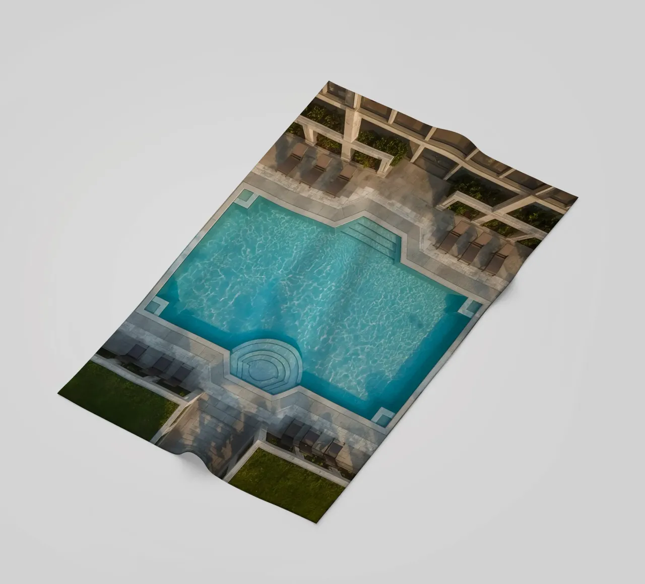 Overhead View of Rectangular Swimming Pool and Patio beach towel by DesignDoodle
