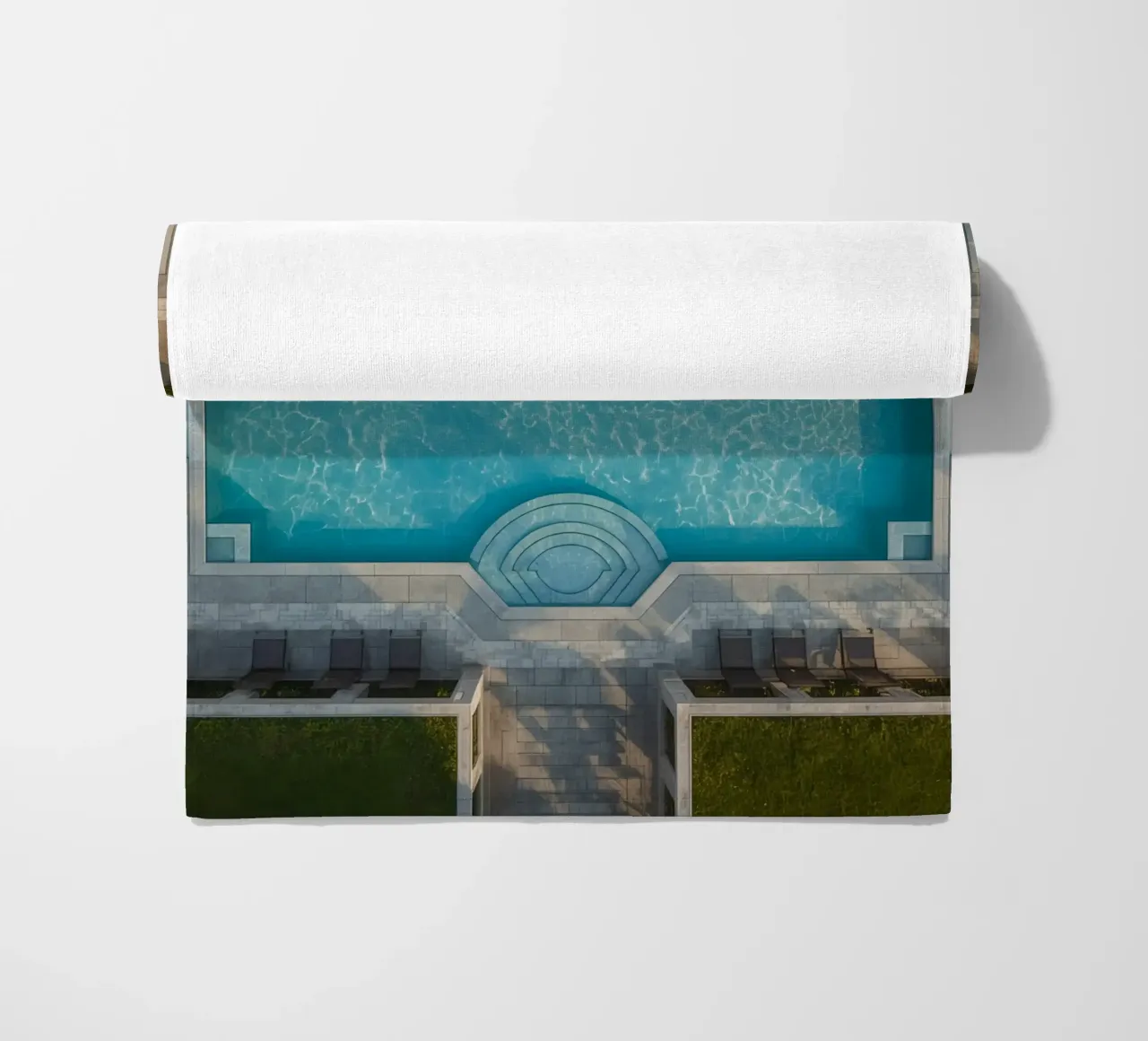 Overhead View of Rectangular Swimming Pool and Patio beach towel by DesignDoodle