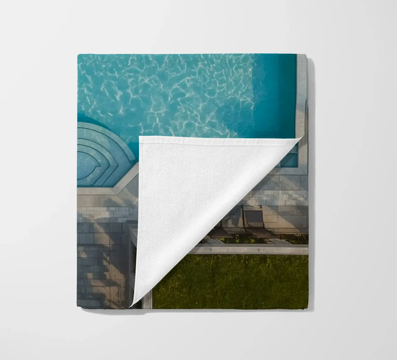 Overhead View of Rectangular Swimming Pool and Patio beach towel by DesignDoodle