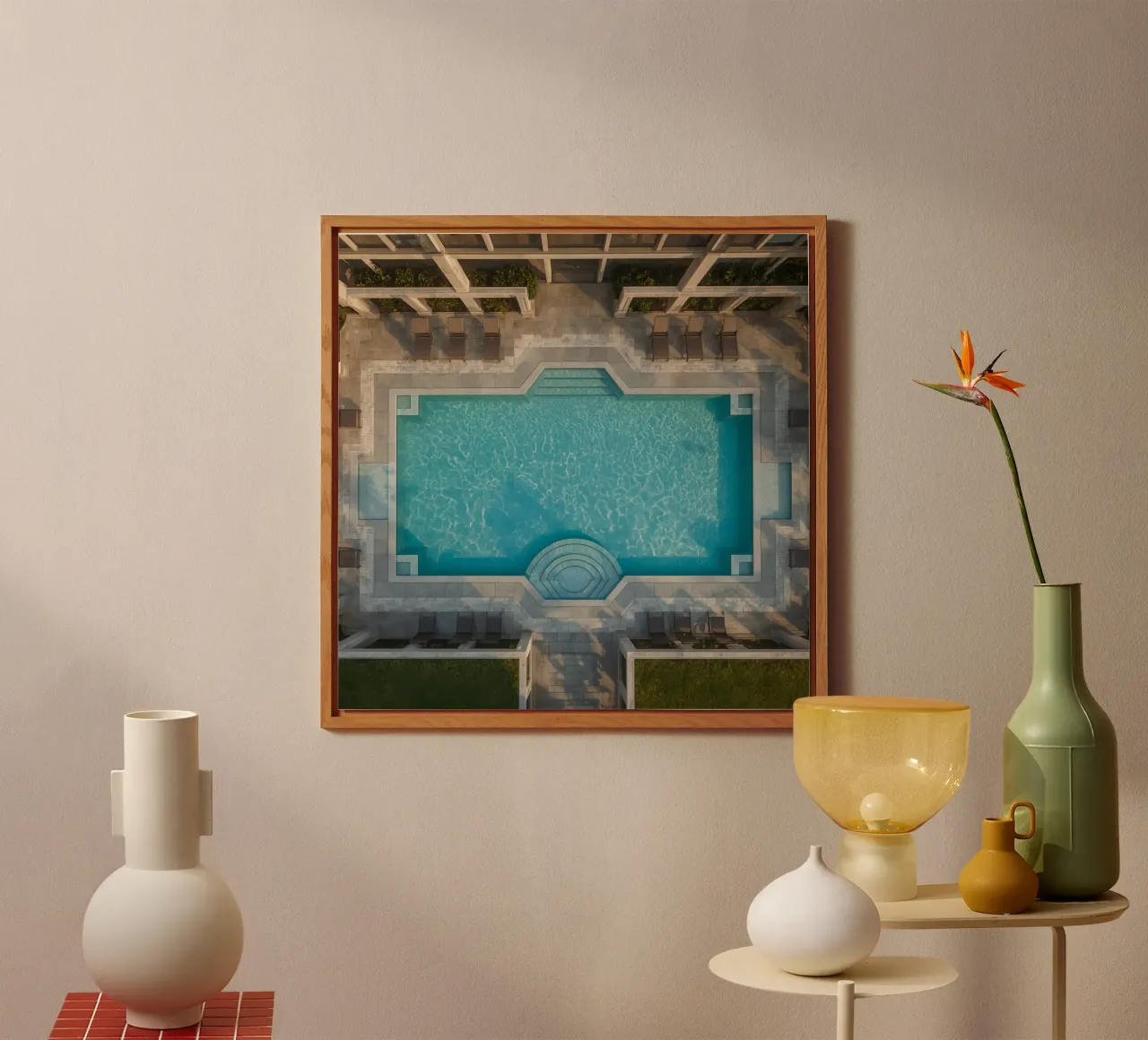Overhead View of Rectangular Swimming Pool and Patio alu-dibond by DesignDoodle