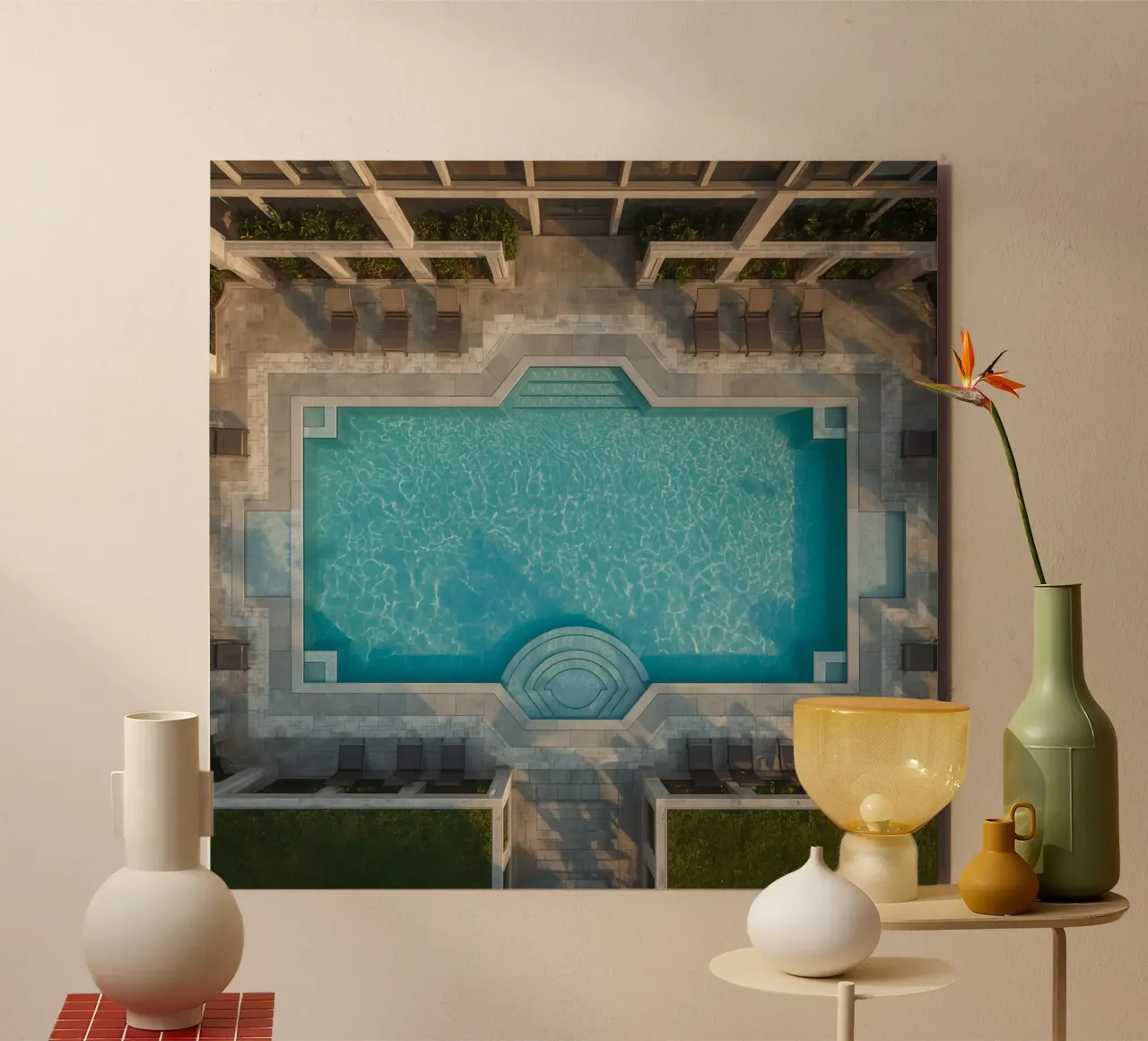 Overhead View of Rectangular Swimming Pool and Patio alu-dibond by DesignDoodle