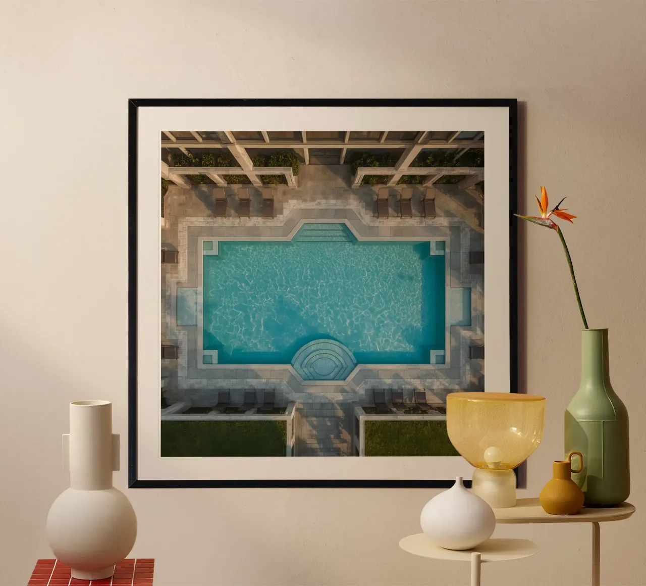 Overhead View of Rectangular Swimming Pool and Patio hahnemühle by DesignDoodle
