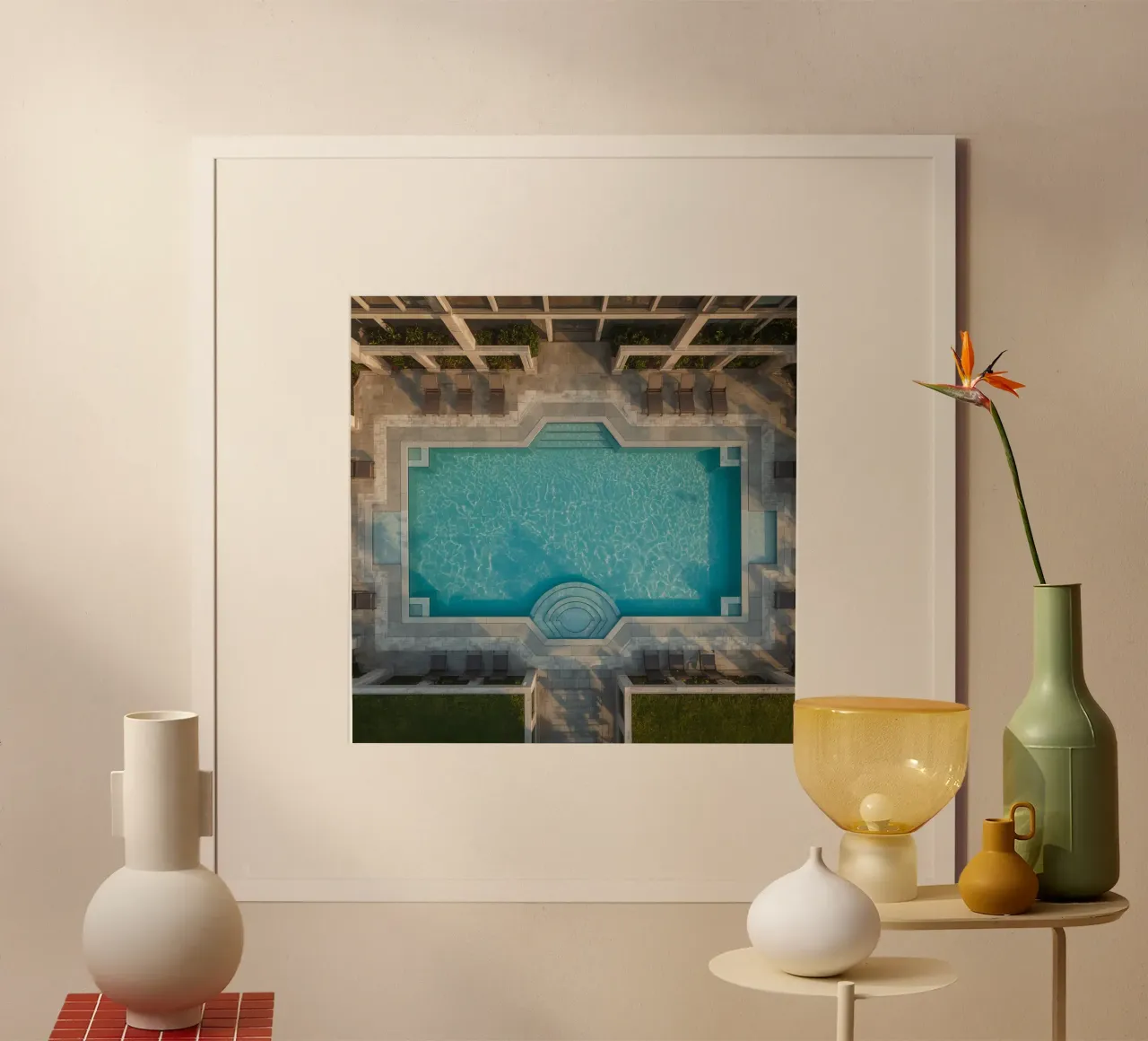 Overhead View of Rectangular Swimming Pool and Patio hahnemühle by DesignDoodle