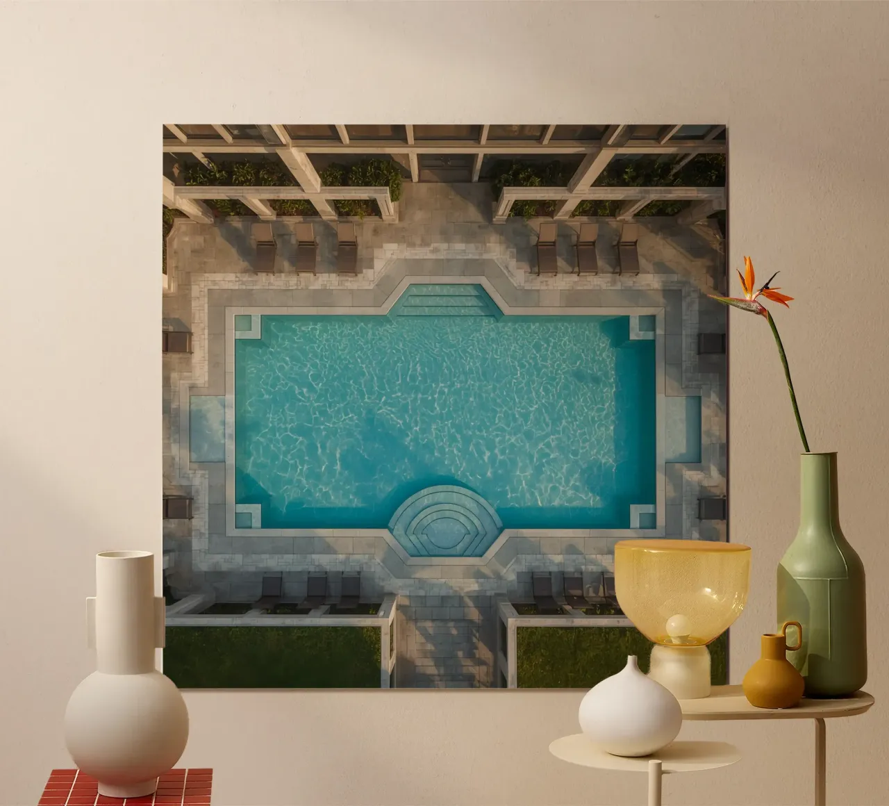 Overhead View of Rectangular Swimming Pool and Patio hahnemühle by DesignDoodle