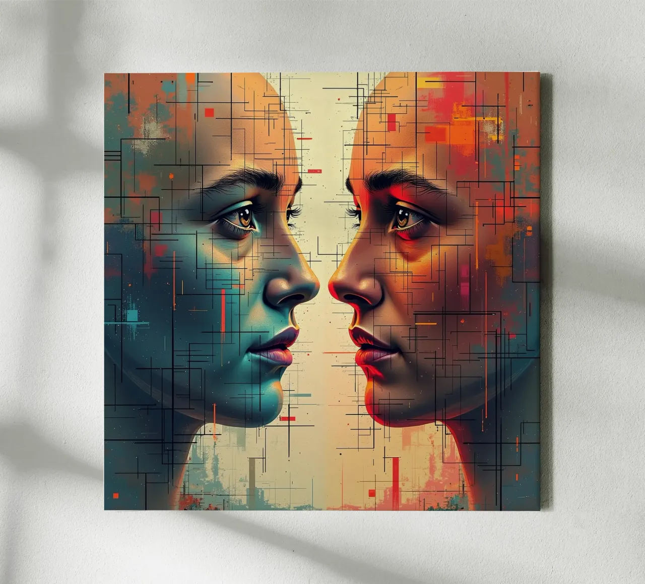 Mirror_image_colourful_8 canvas with Floater frame by AI-Portraits by LK
